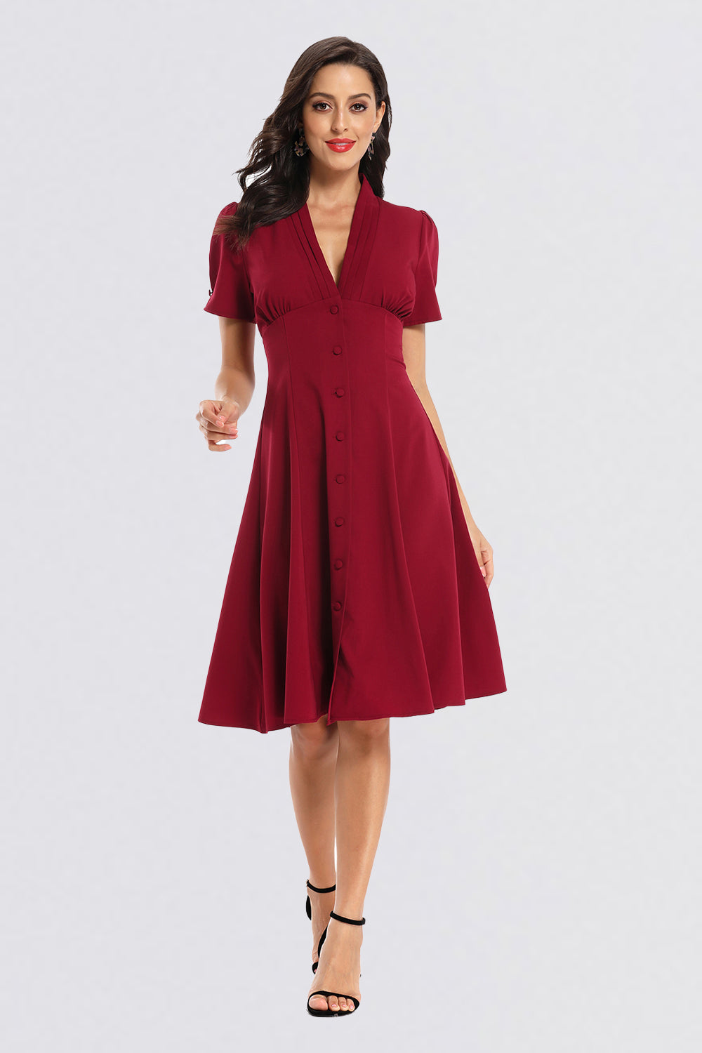 A-line Button Short Sleeve Vintage Dresses