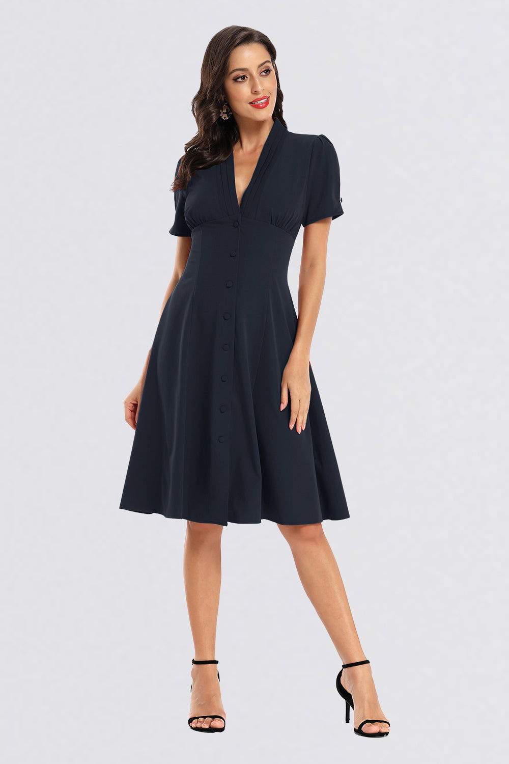 A-line Button Short Sleeve Vintage Dresses