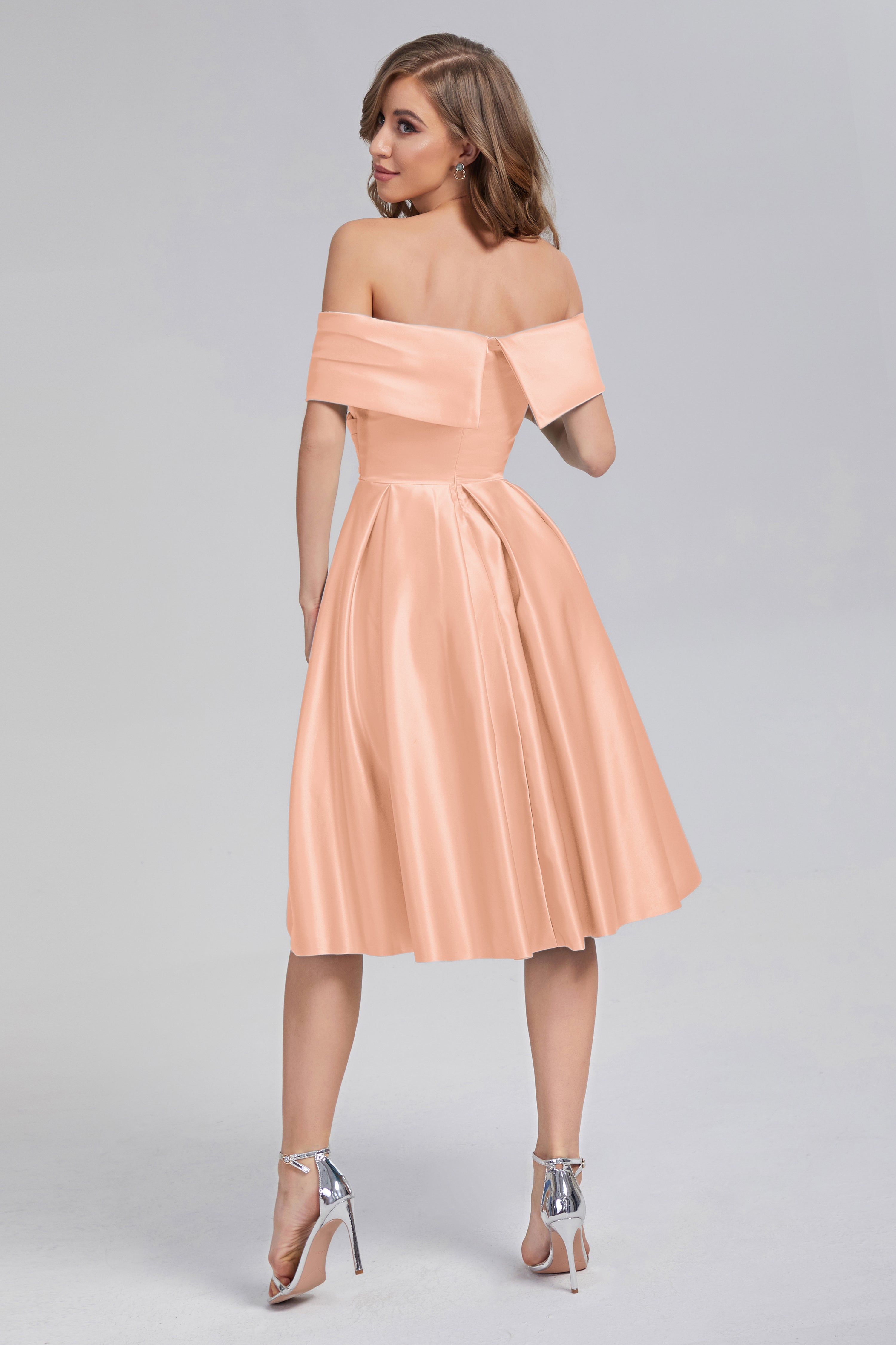 A-line Off the Shoulder Satin Short Prom Dresses