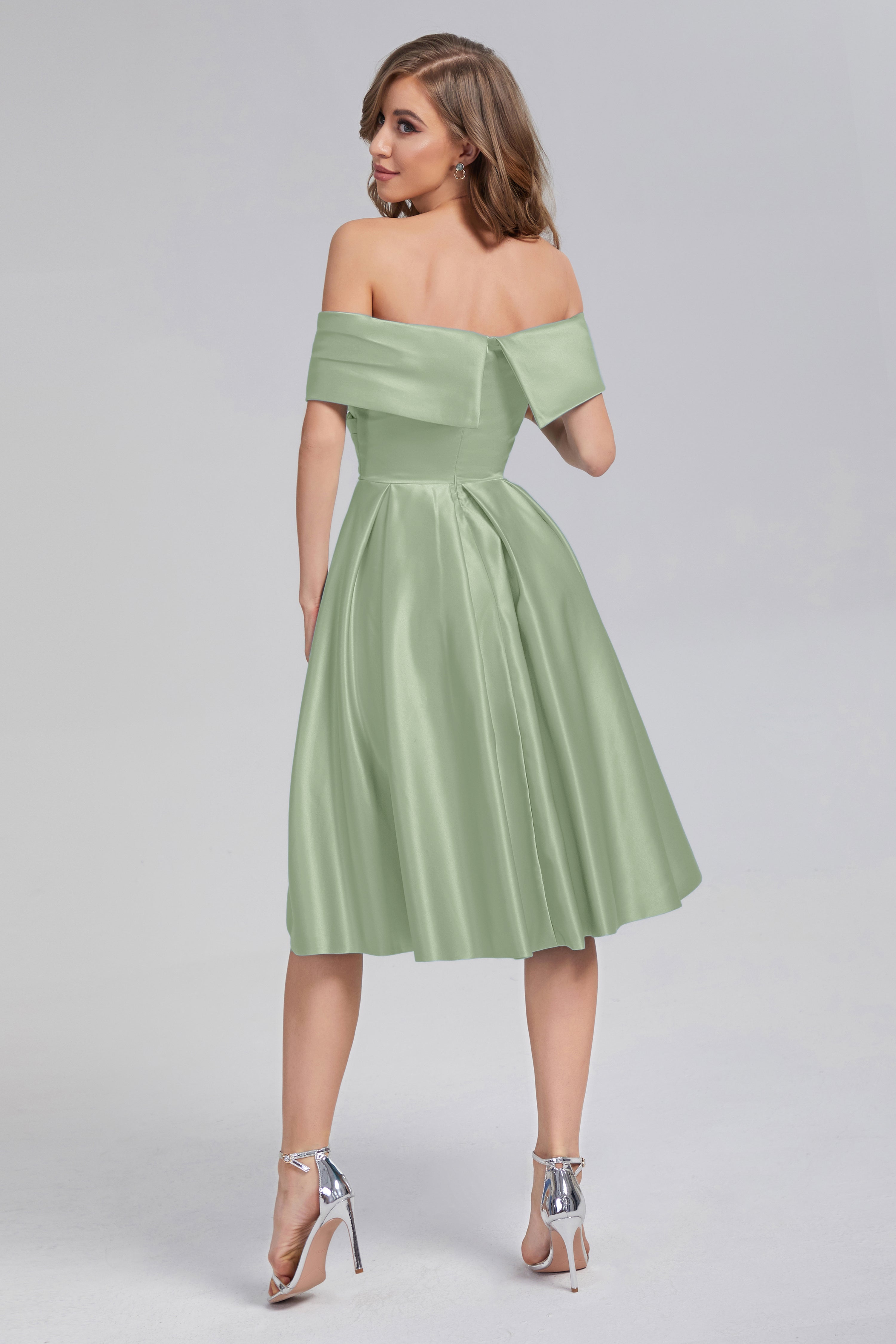 A-line Off the Shoulder Satin Short Prom Dresses