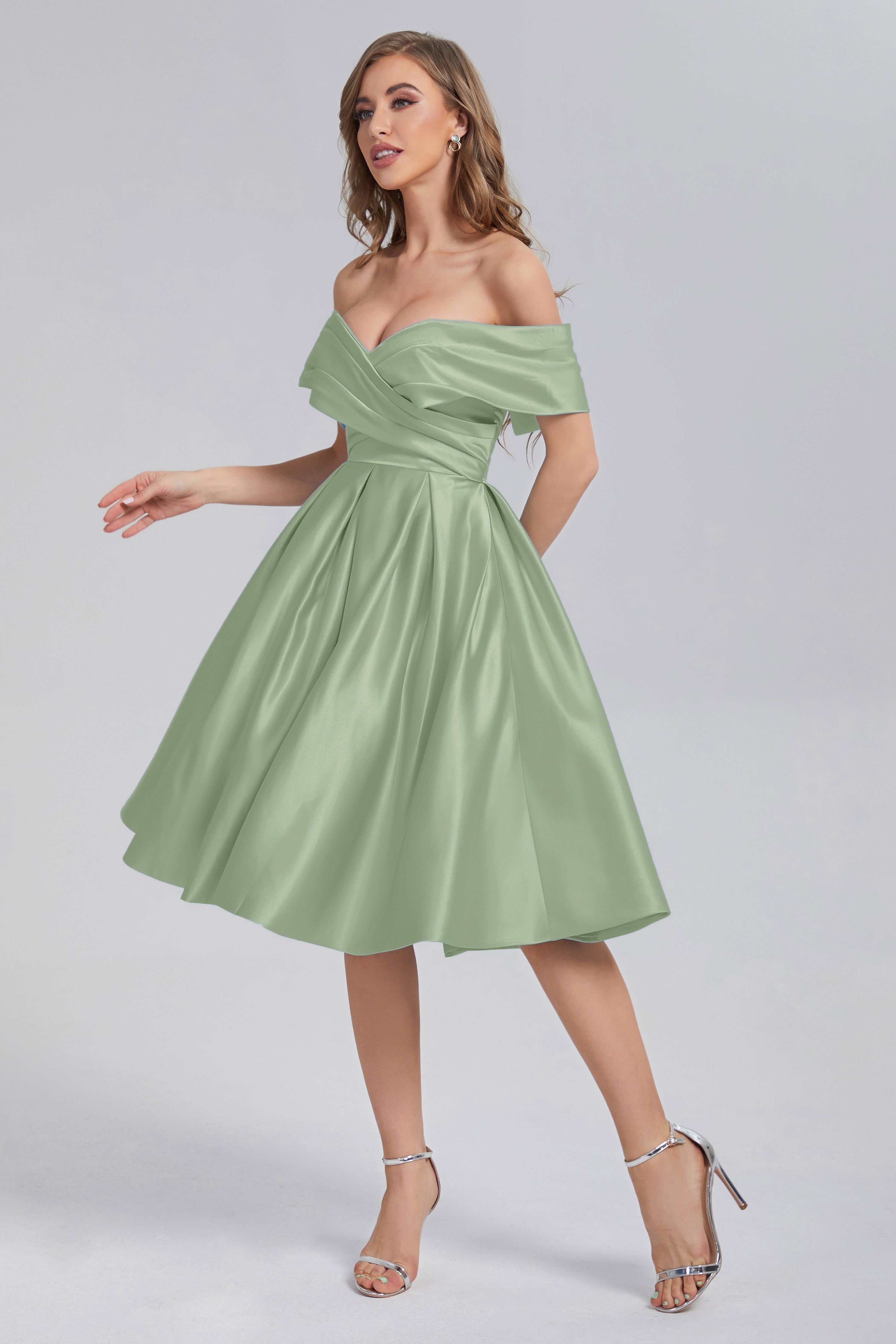 A-line Off the Shoulder Satin Short Prom Dresses