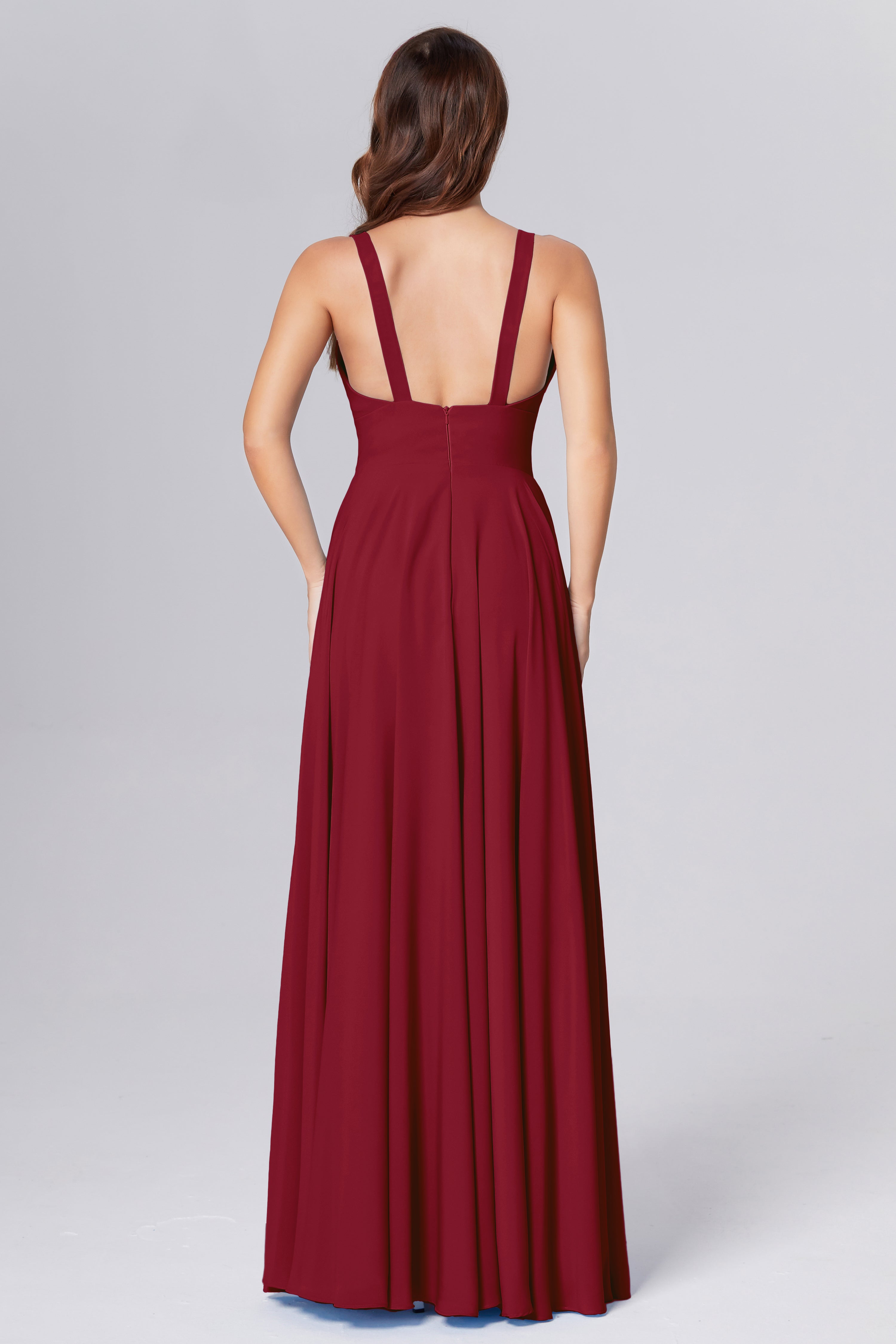 Pleating V-neck Chiffon Prom Dresses