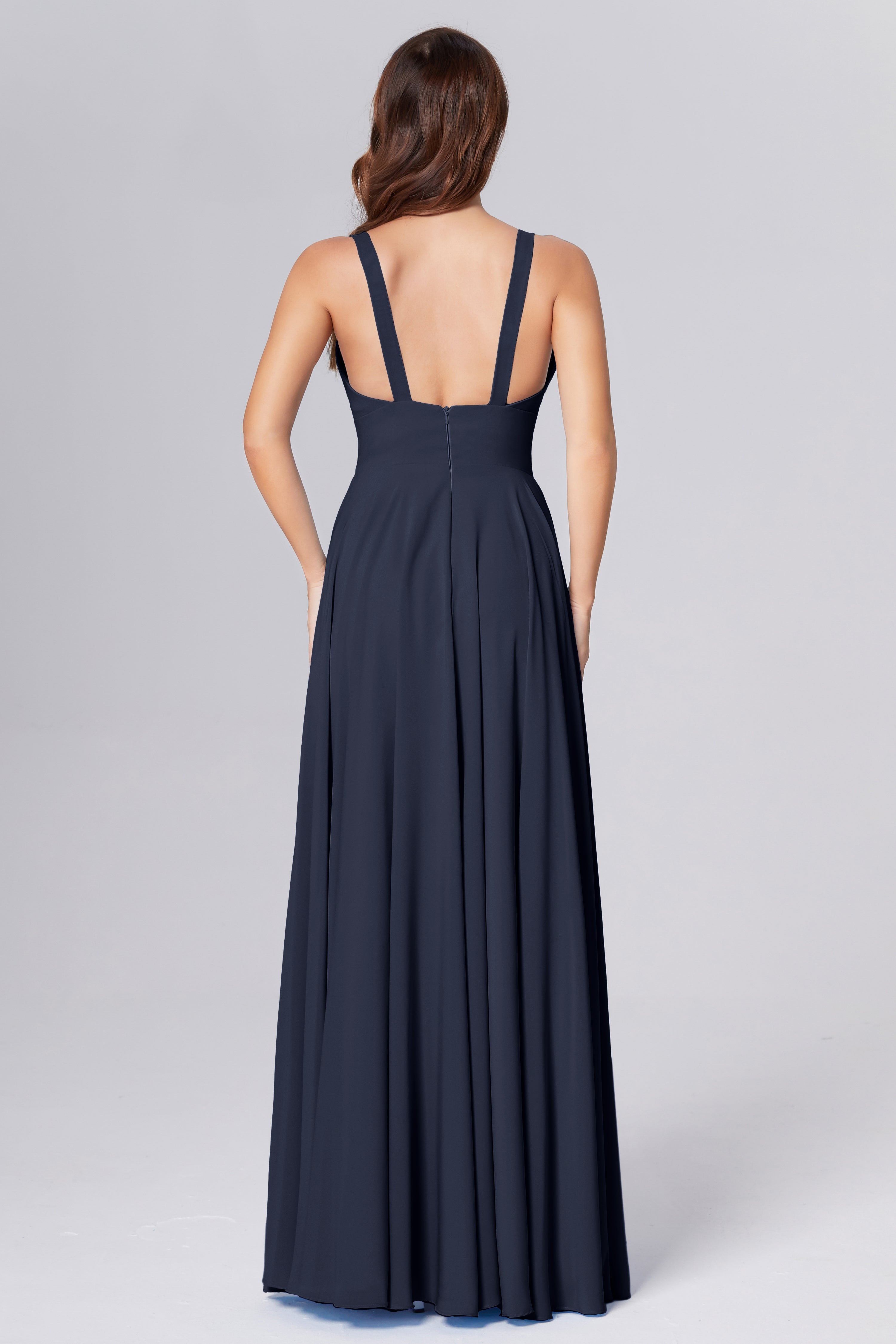 Pleating V-neck Chiffon Prom Dresses