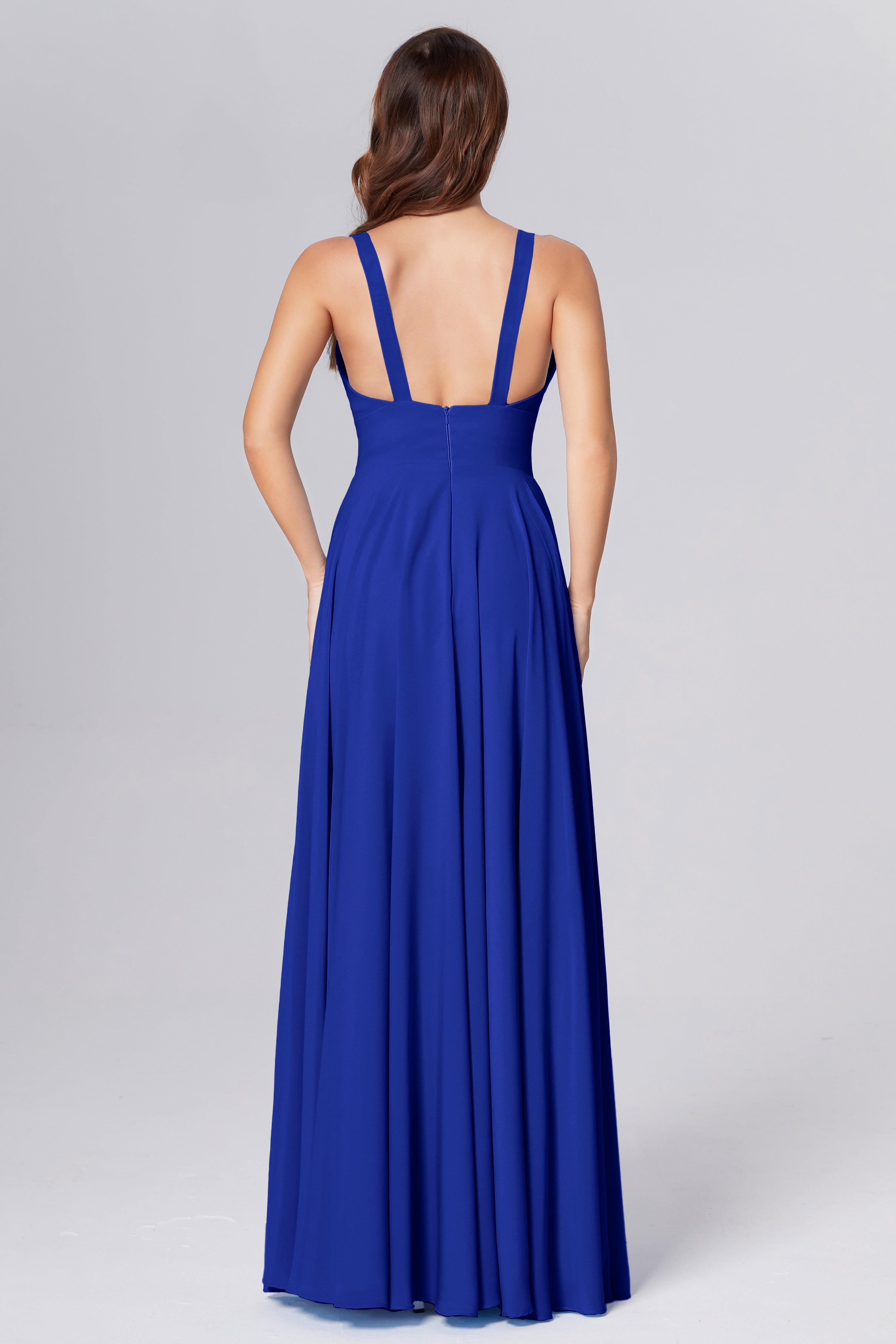 Pleating V-neck Chiffon Prom Dresses