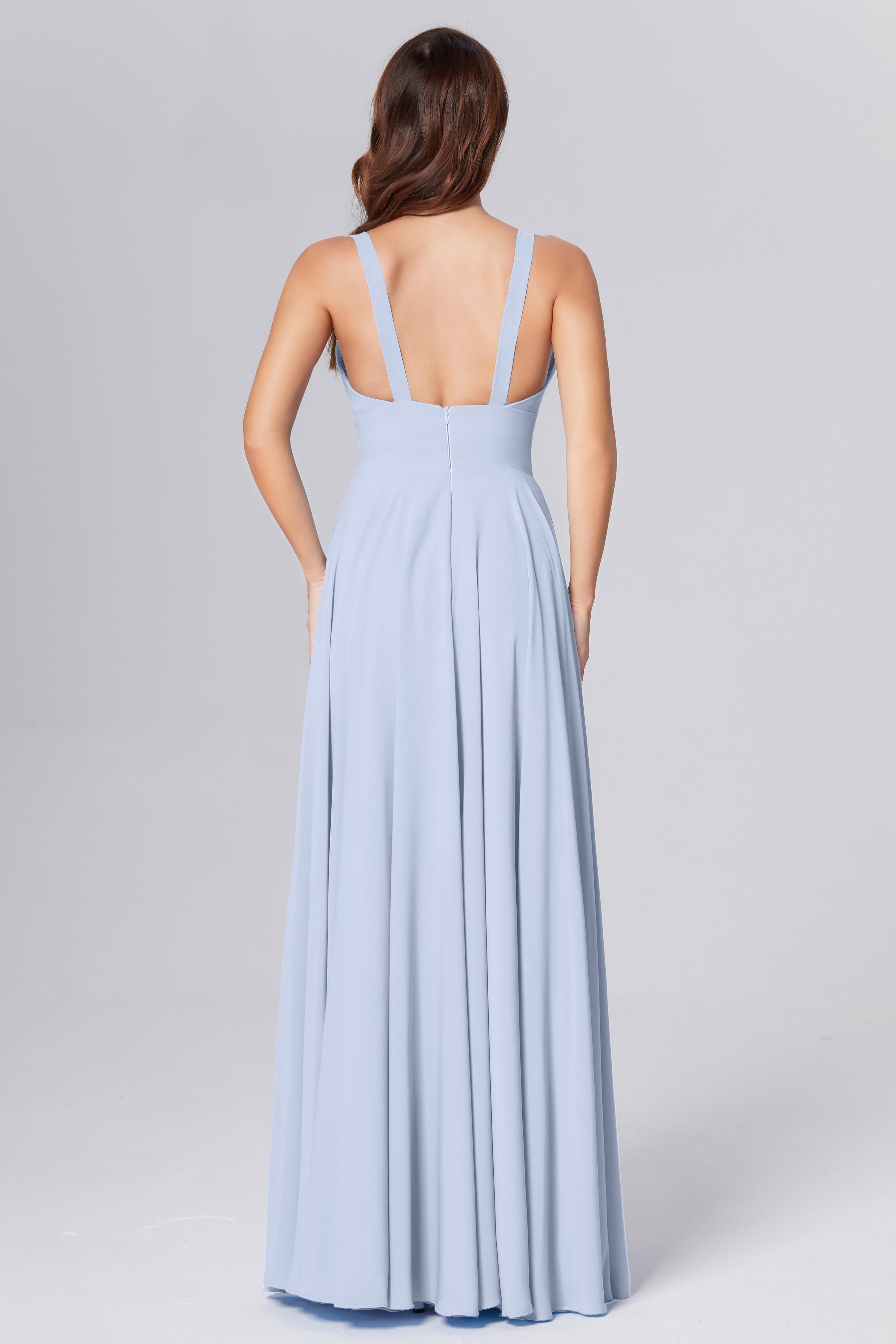 Pleating V-neck Chiffon Prom Dresses