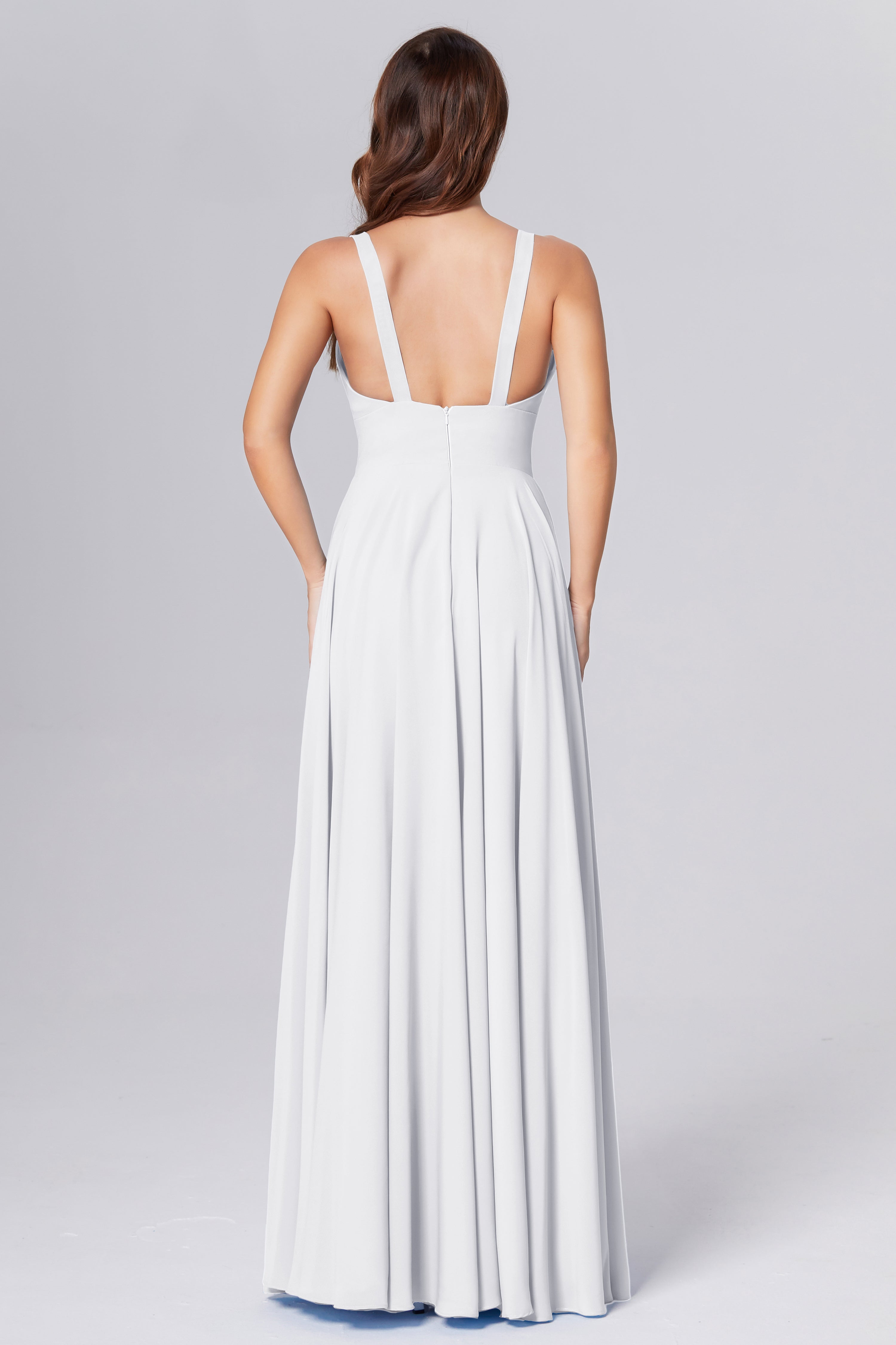 Pleating V-neck Chiffon Prom Dresses