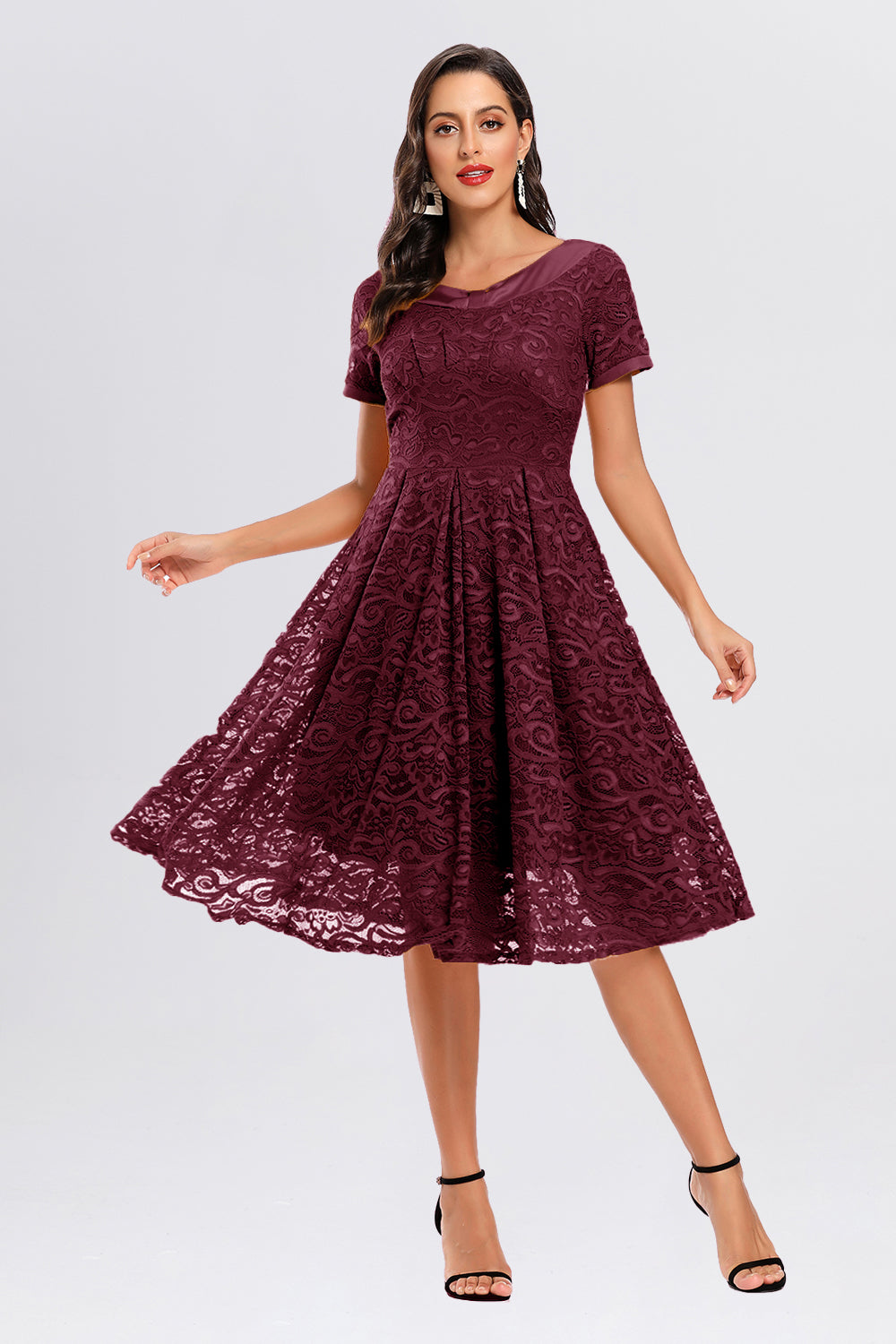 Bateau Tight Waist Short Sleeve Vintage Dresses