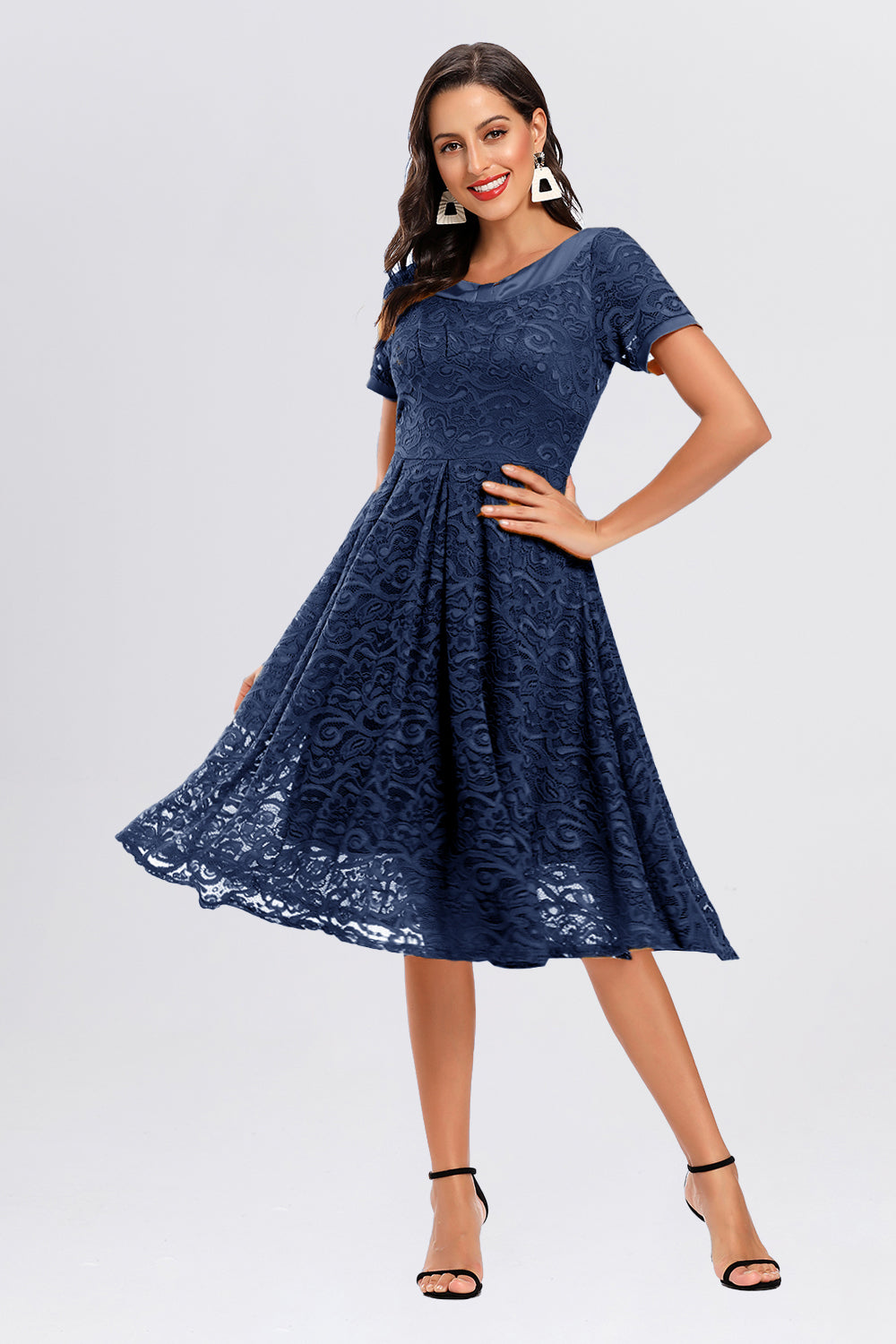 Bateau Tight Waist Short Sleeve Vintage Dresses