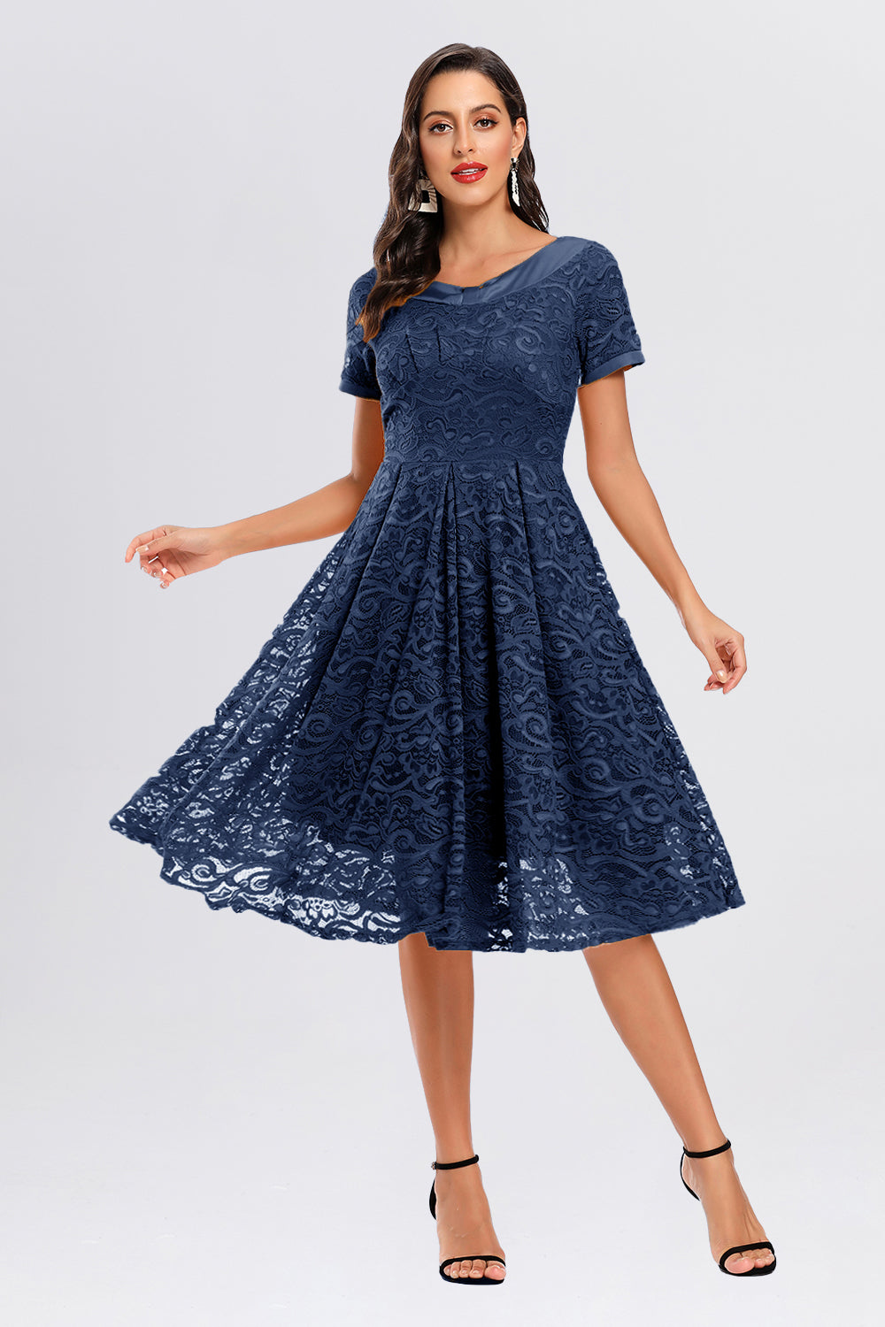 Bateau Tight Waist Short Sleeve Vintage Dresses