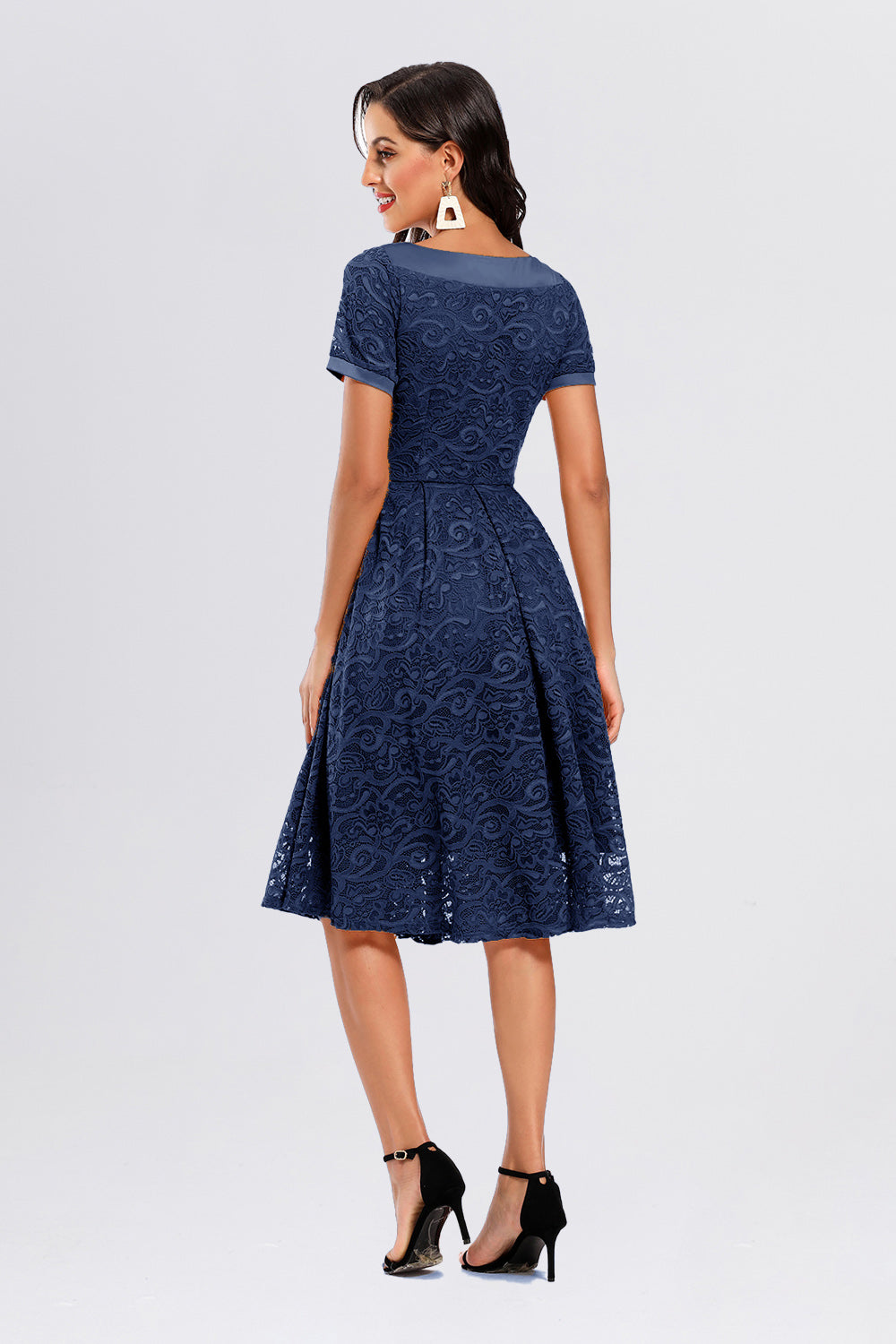 Bateau Tight Waist Short Sleeve Vintage Dresses