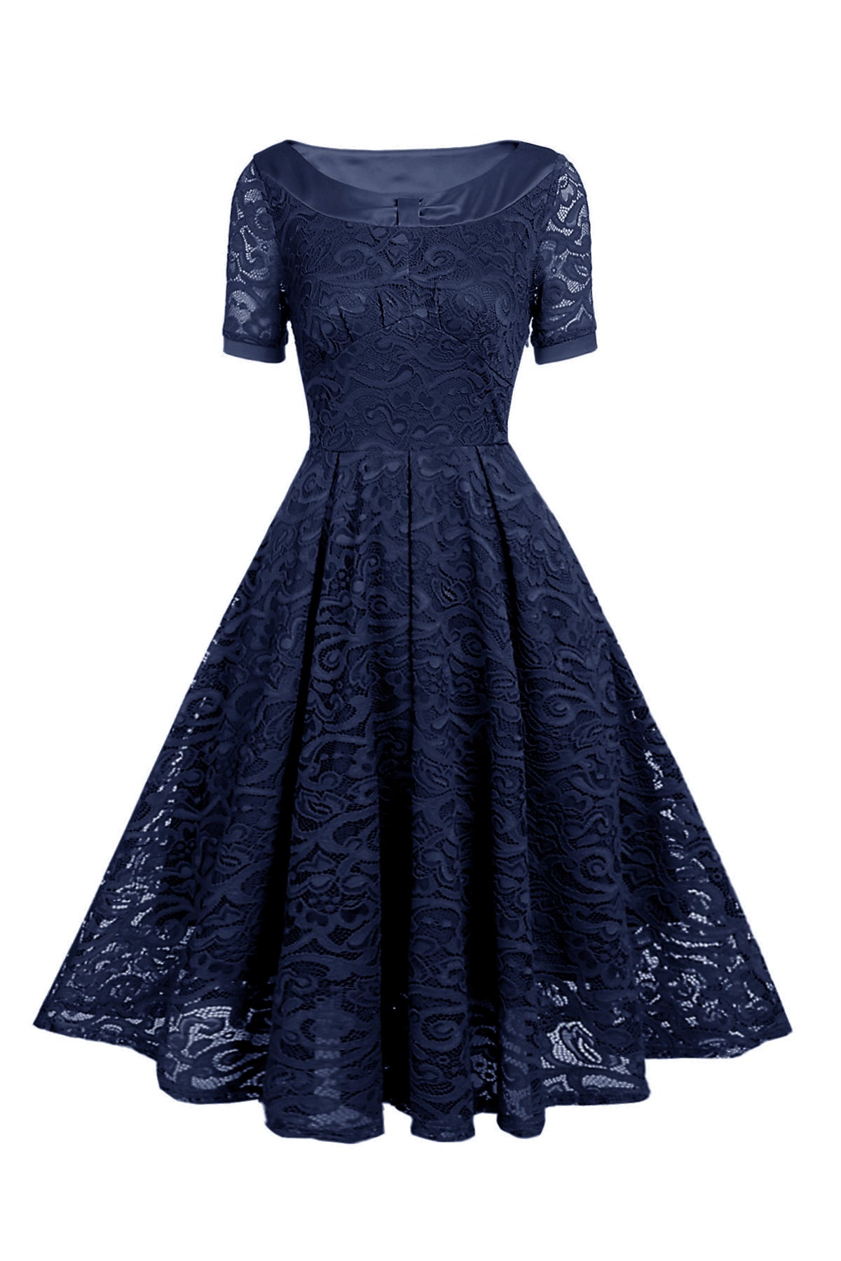 Bateau Tight Waist Short Sleeve Vintage Dresses