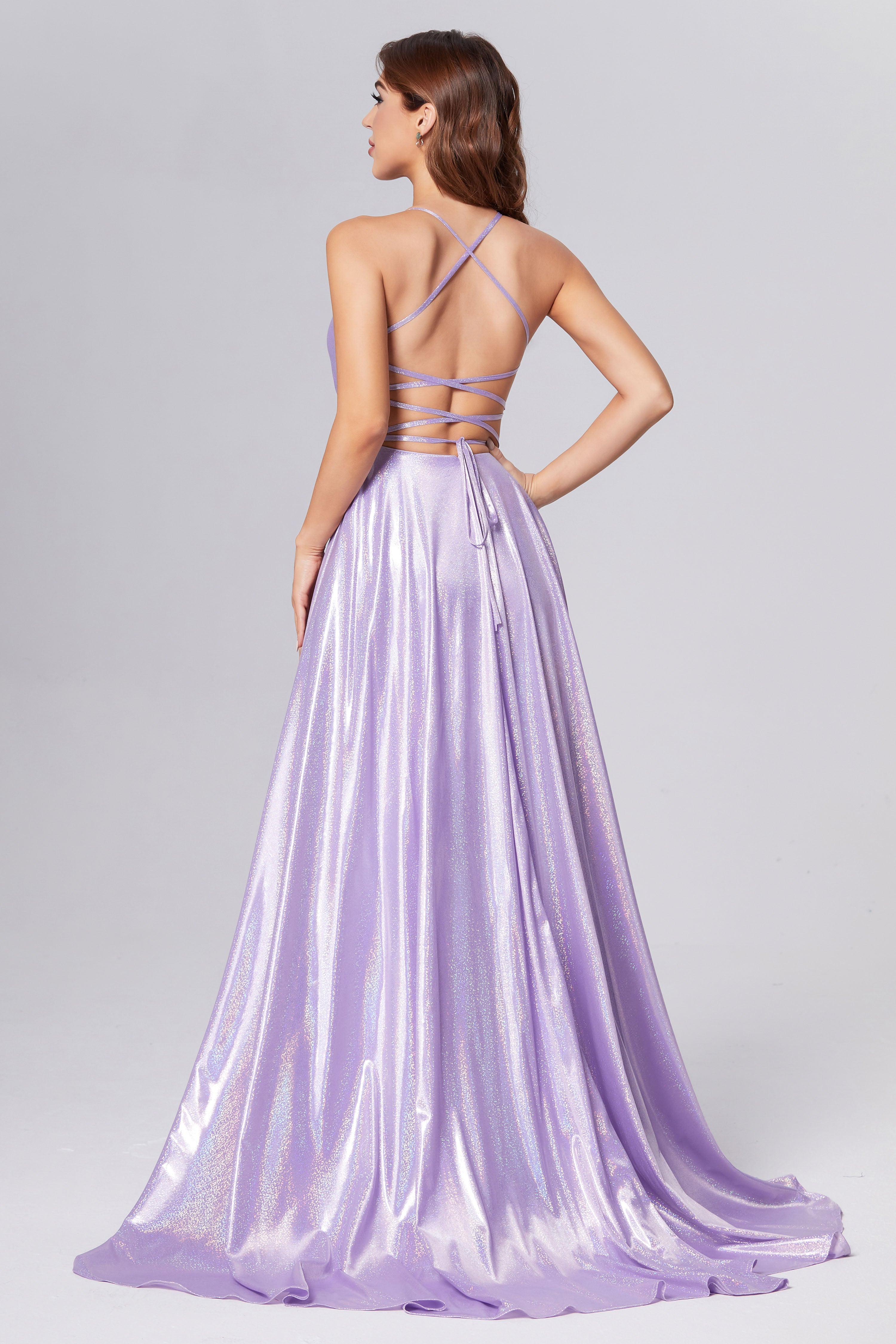 Deep V-neck Criss Cross Prom Dresses