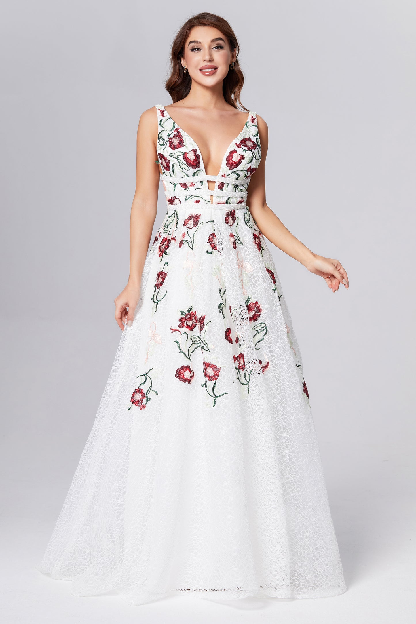 Floral Backless Lace Prom Dresses