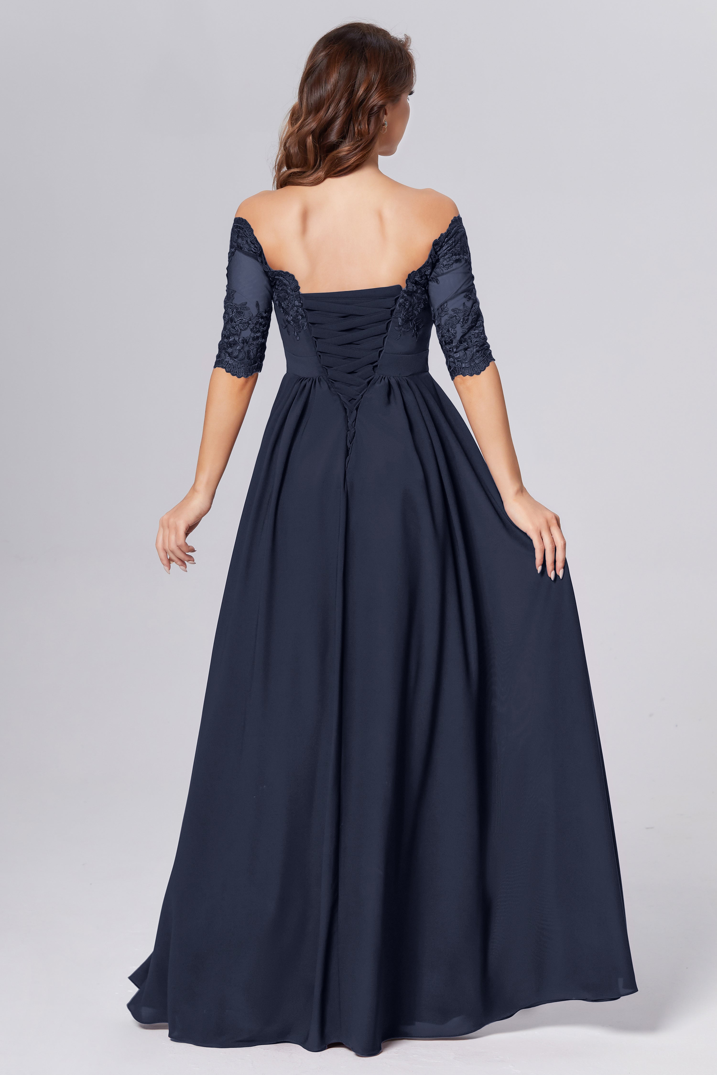 Half Sleeve Off the Shoulder Chiffon Prom Dresses