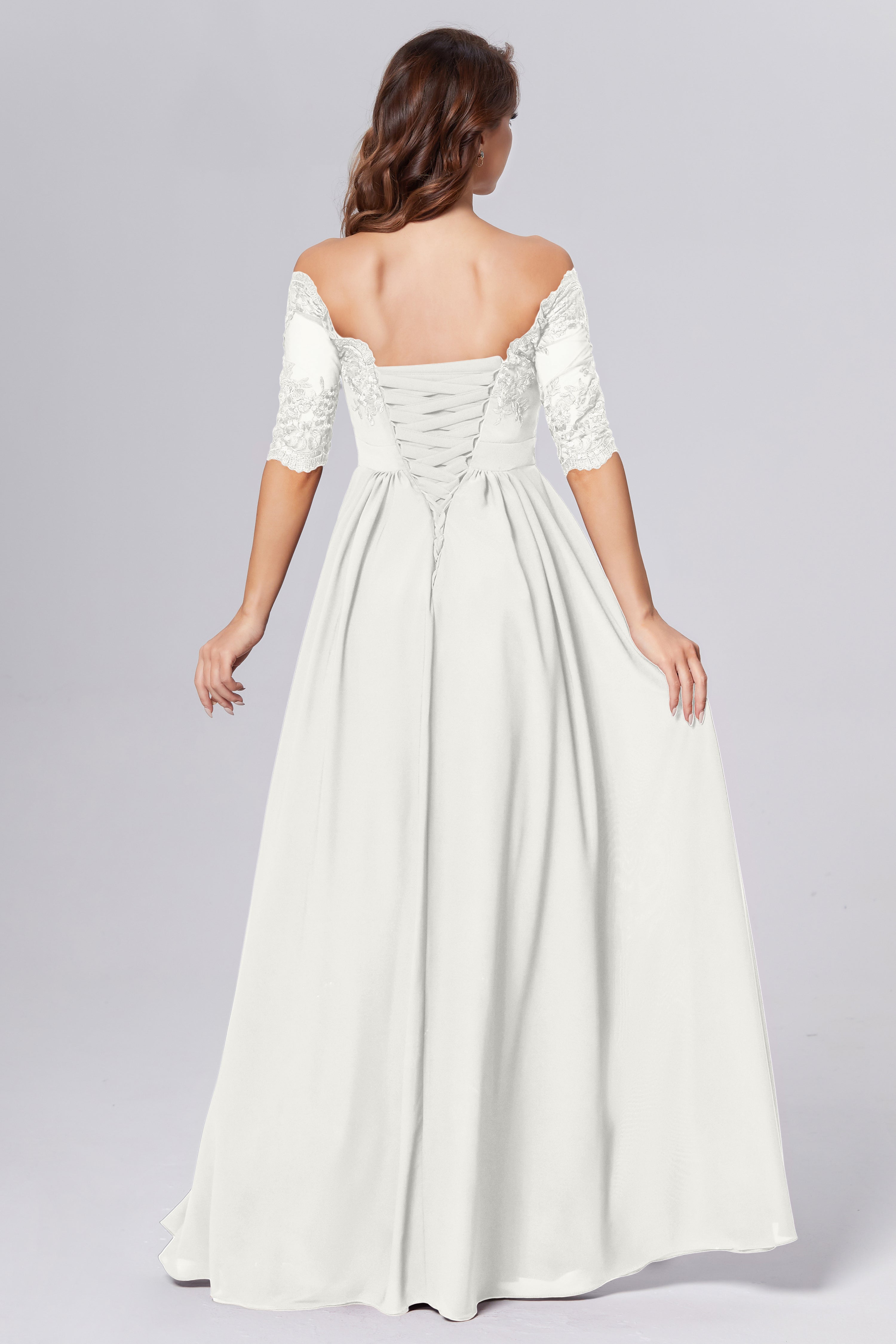 Half Sleeve Off the Shoulder Chiffon Prom Dresses