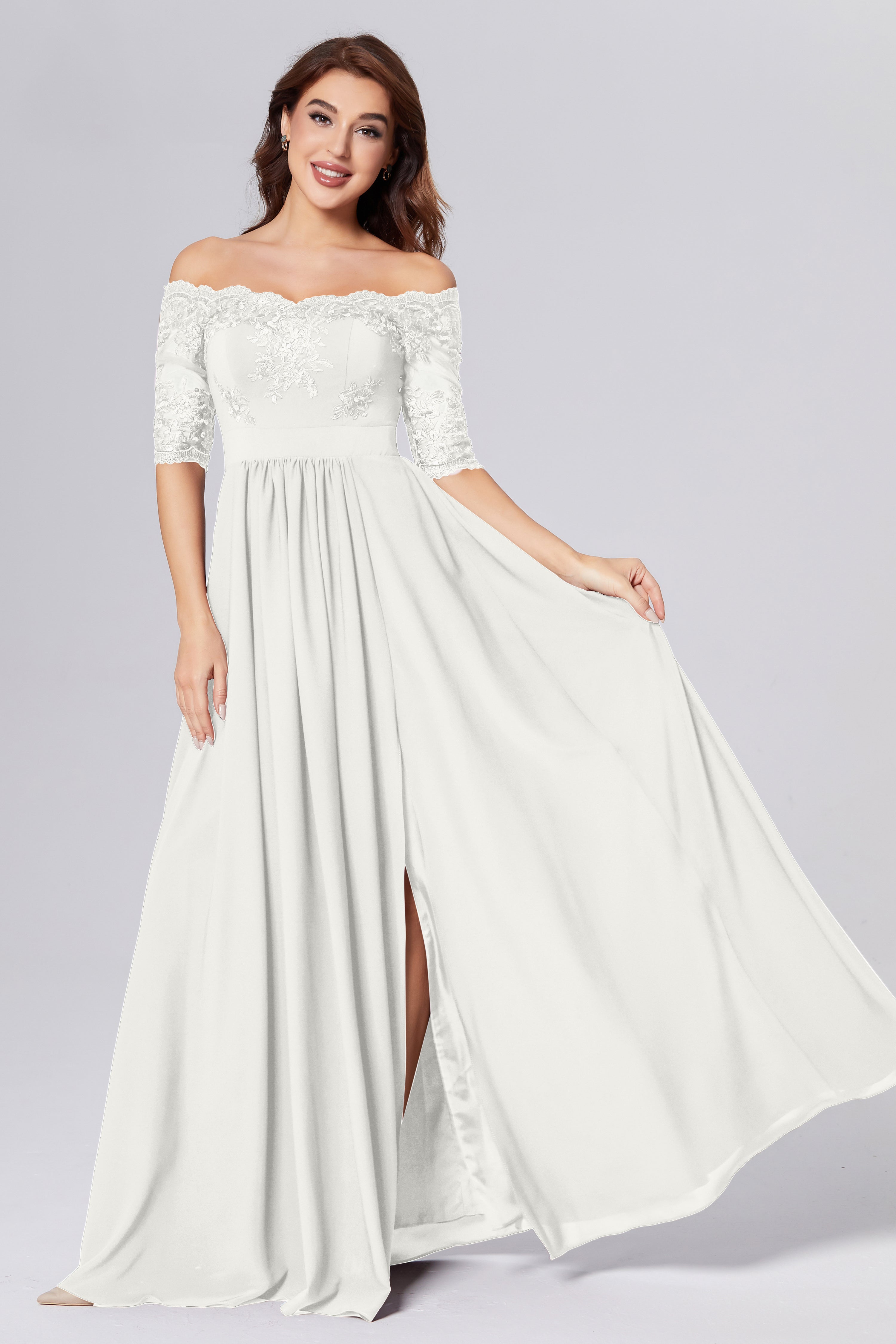 Half Sleeve Off the Shoulder Chiffon Prom Dresses