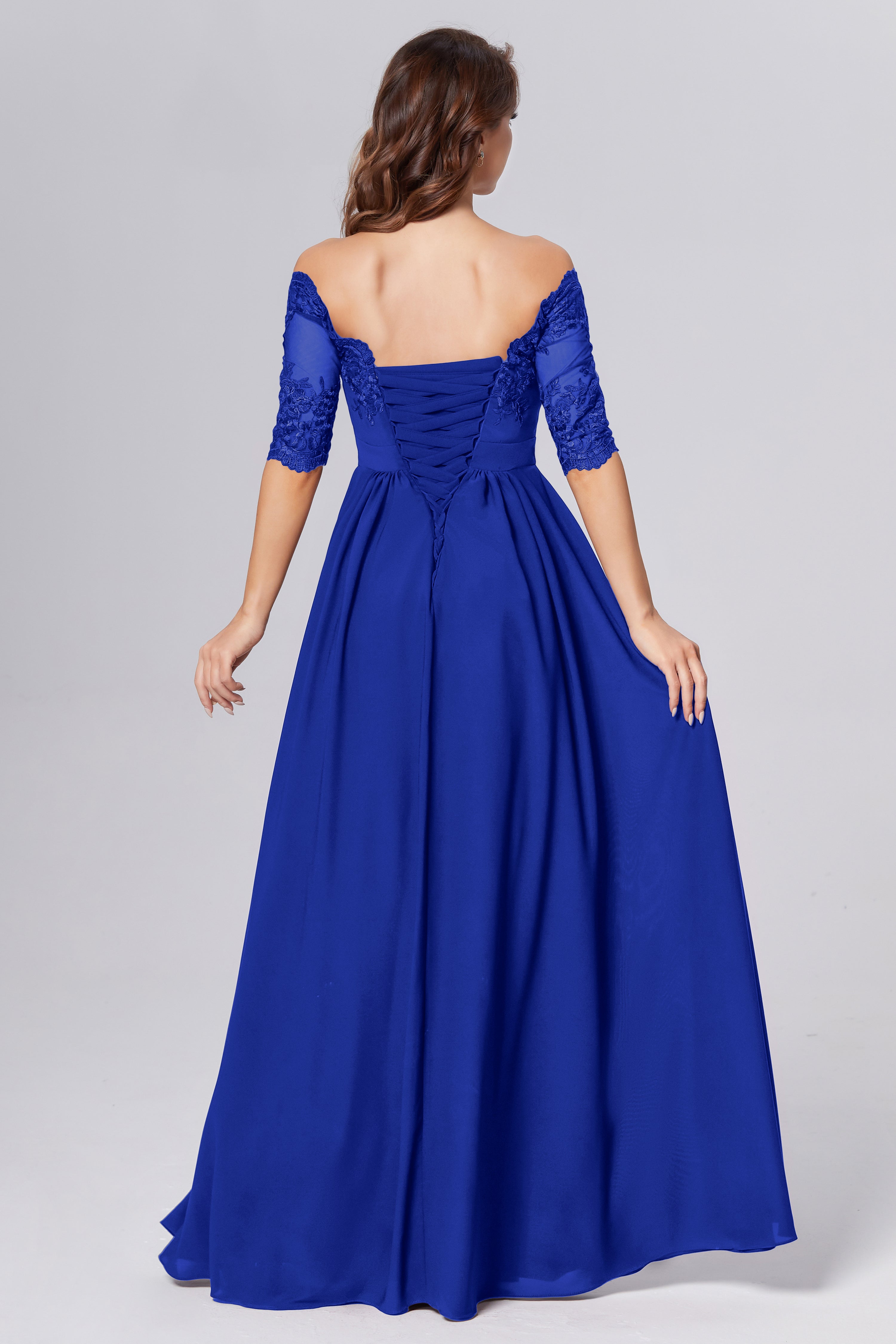 Half Sleeve Off the Shoulder Chiffon Prom Dresses
