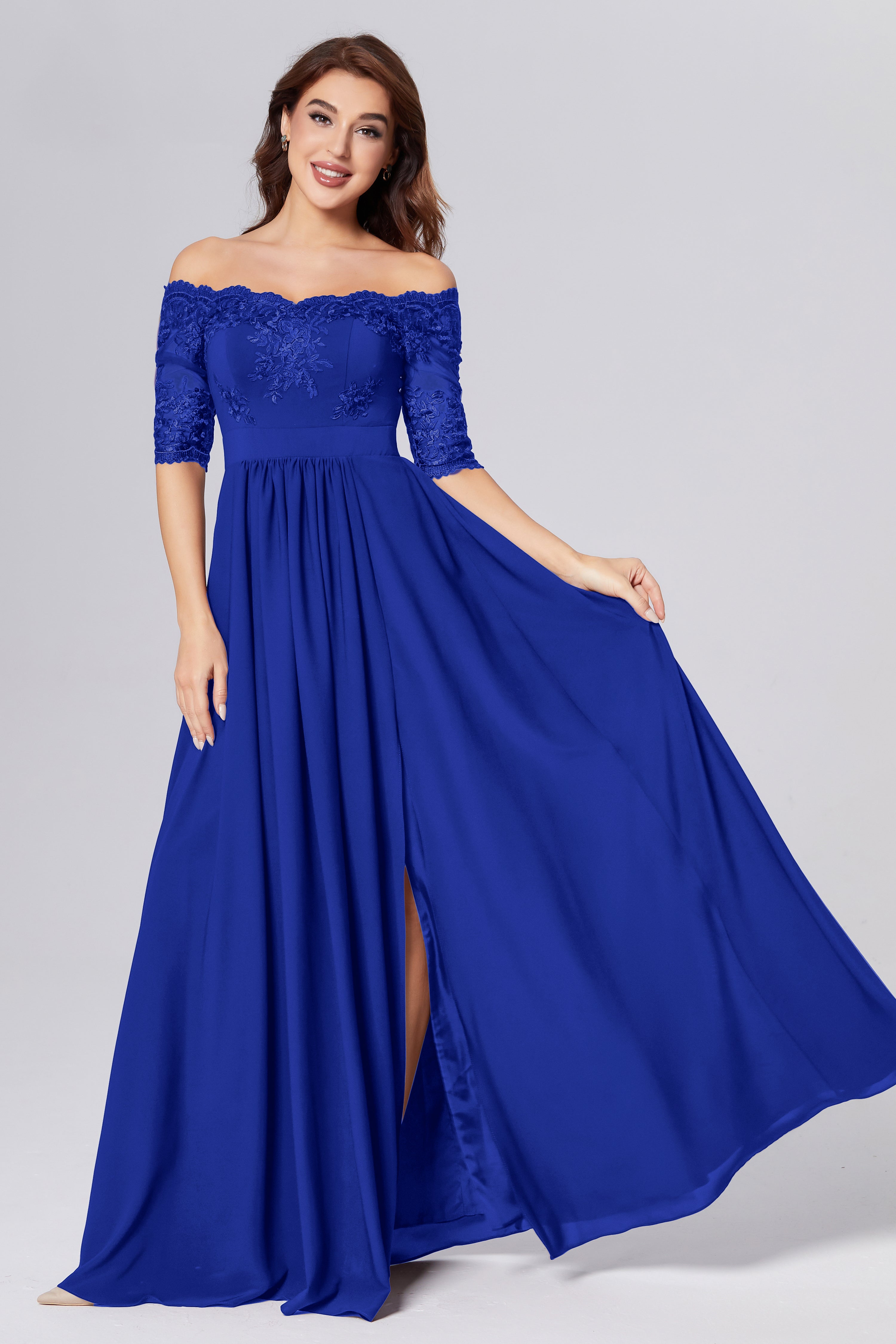Half Sleeve Off the Shoulder Chiffon Prom Dresses
