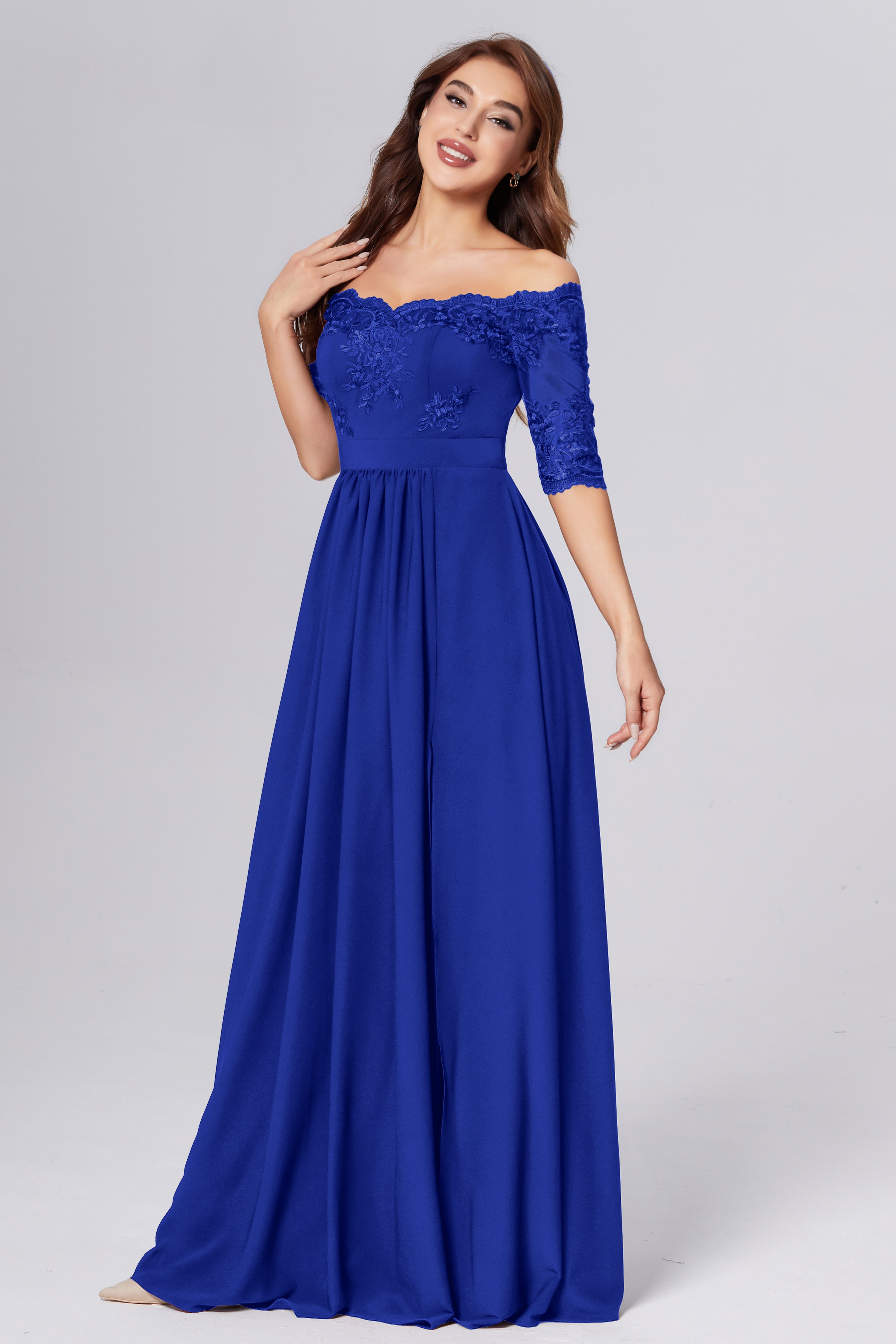 Half Sleeve Off the Shoulder Chiffon Prom Dresses