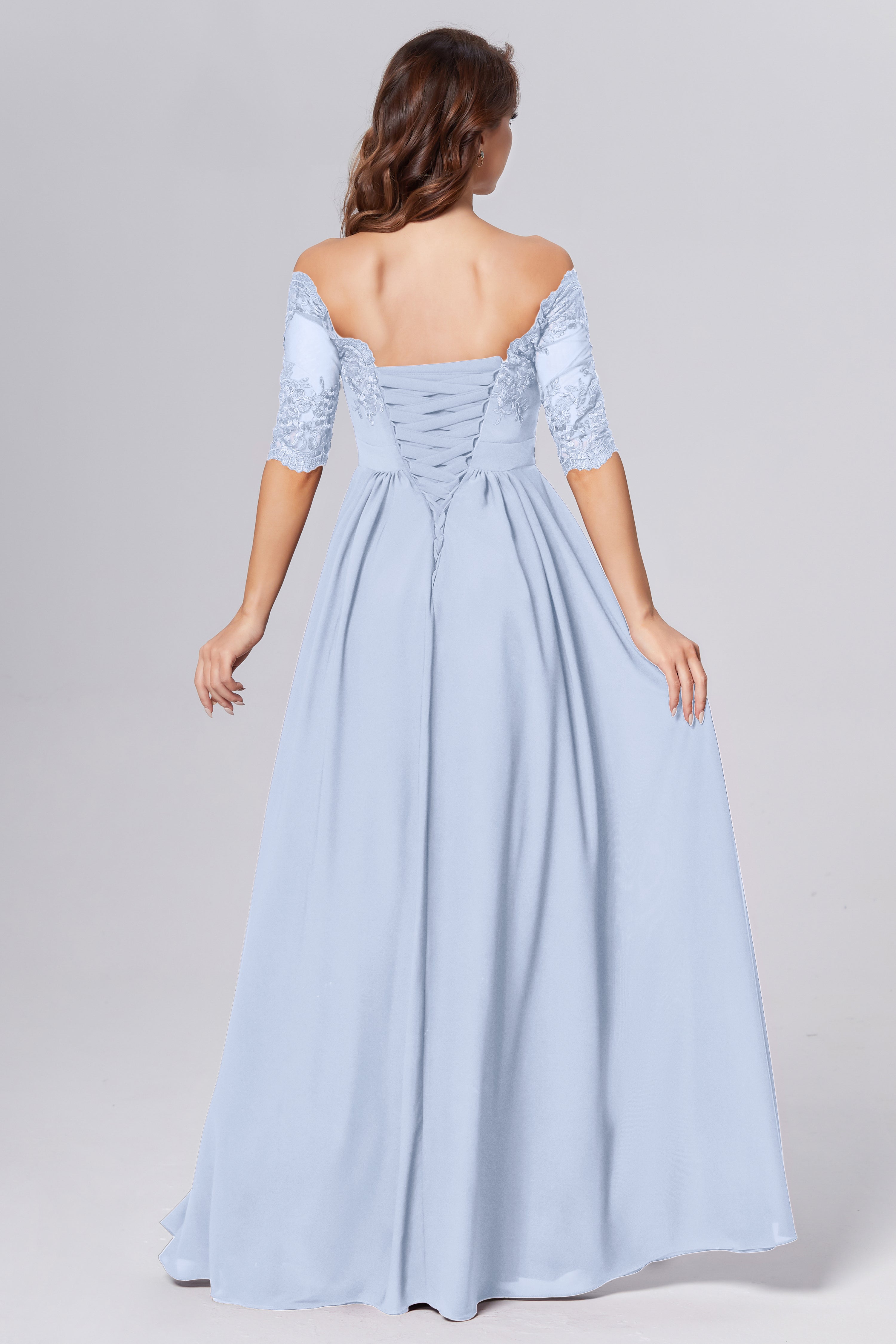 Half Sleeve Off the Shoulder Chiffon Prom Dresses