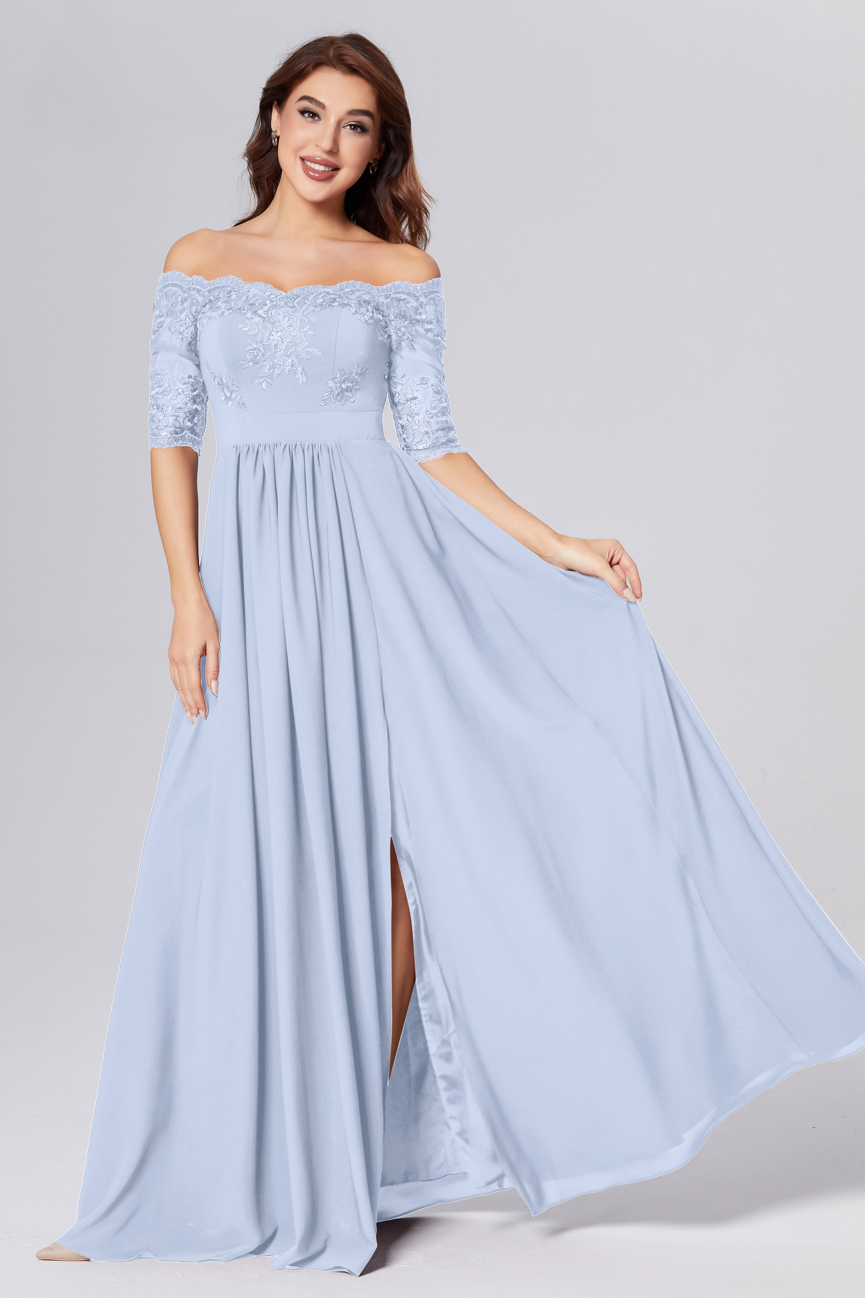 Half Sleeve Off the Shoulder Chiffon Prom Dresses