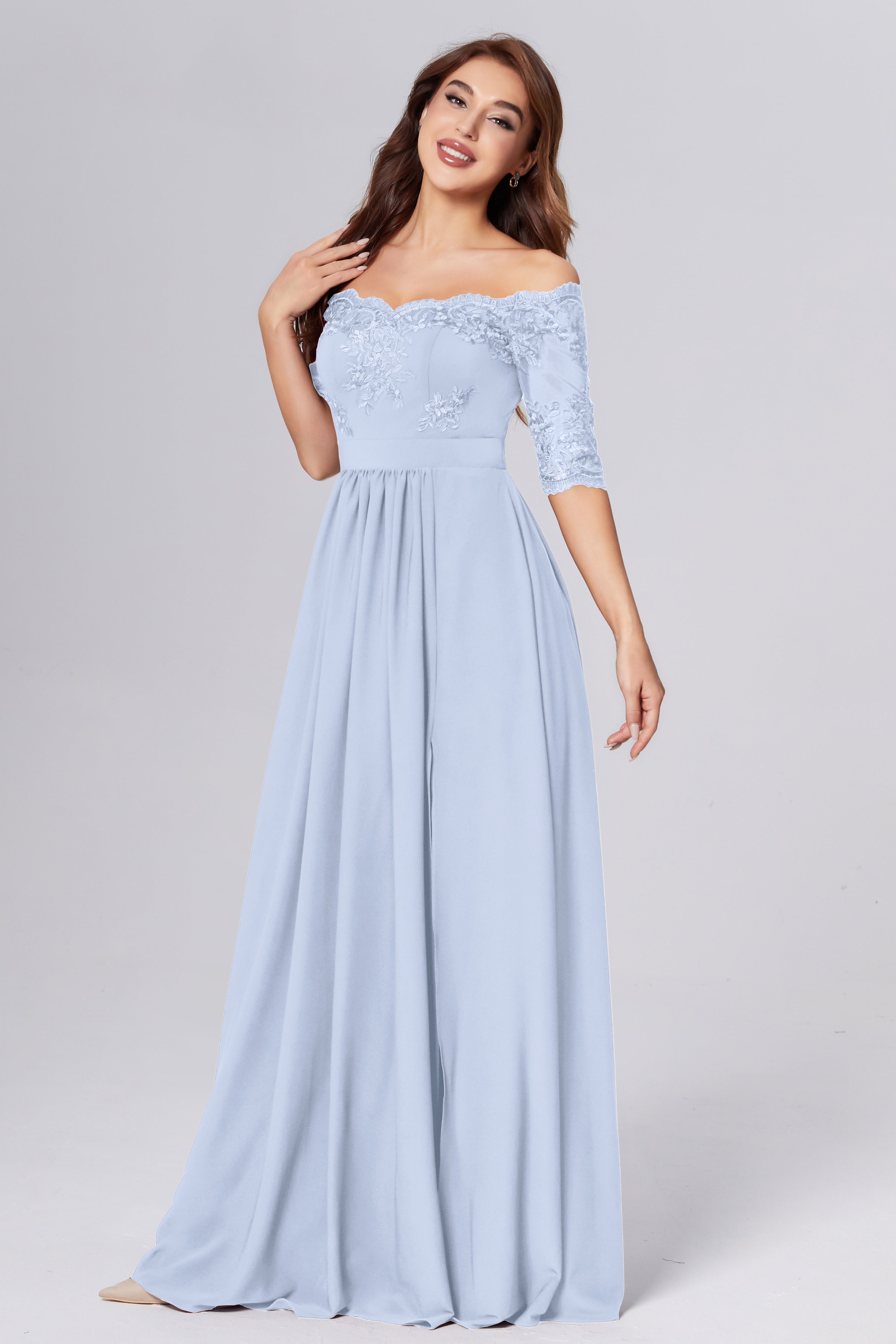 Half Sleeve Off the Shoulder Chiffon Prom Dresses
