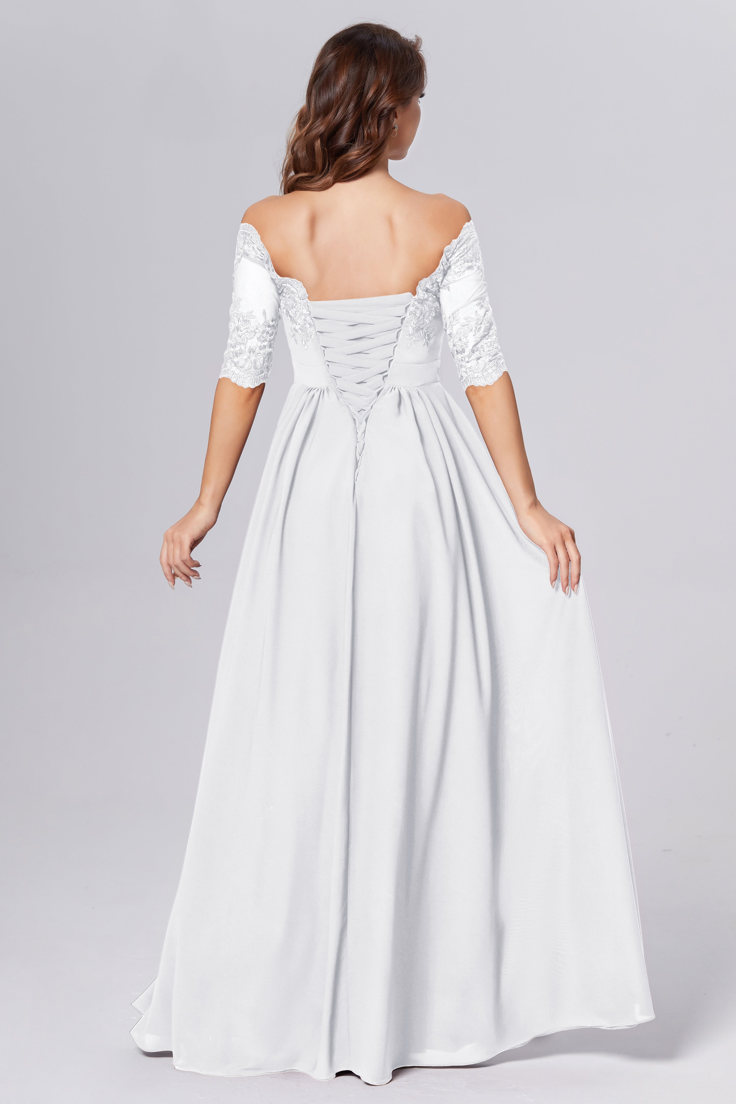 Half Sleeve Off the Shoulder Chiffon Prom Dresses