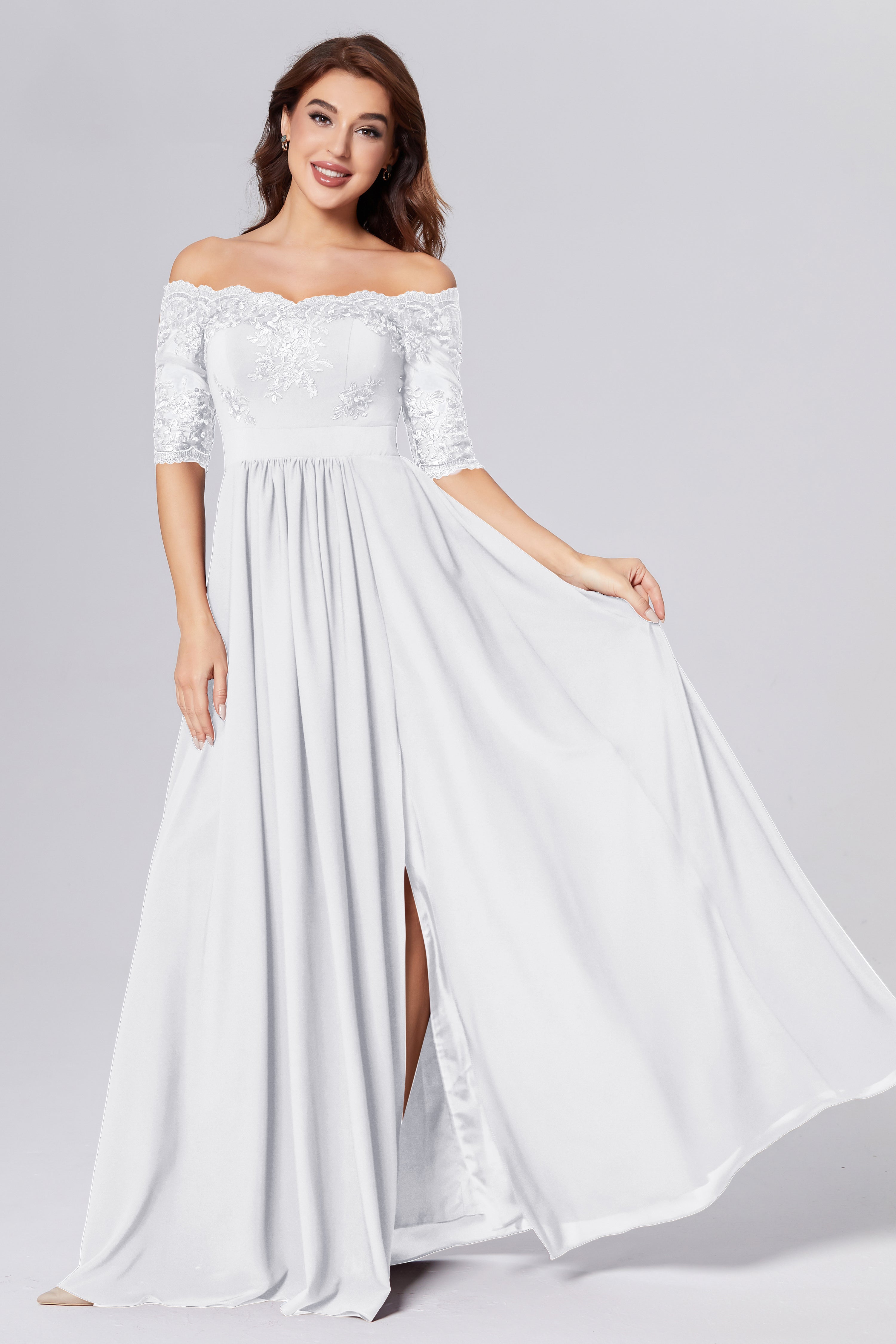 Half Sleeve Off the Shoulder Chiffon Prom Dresses