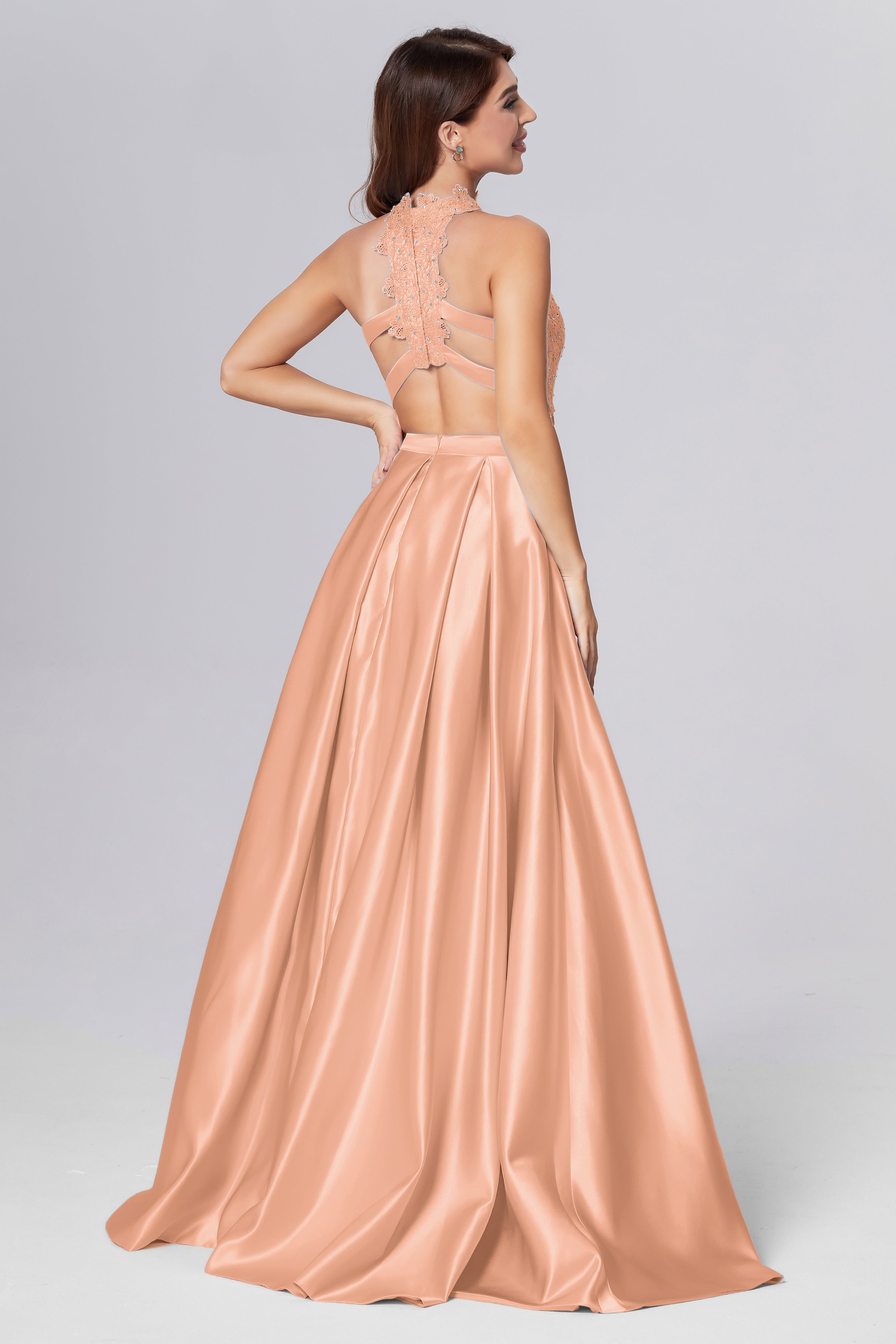 Halter 2-Piece Sleeveless Prom Dresses