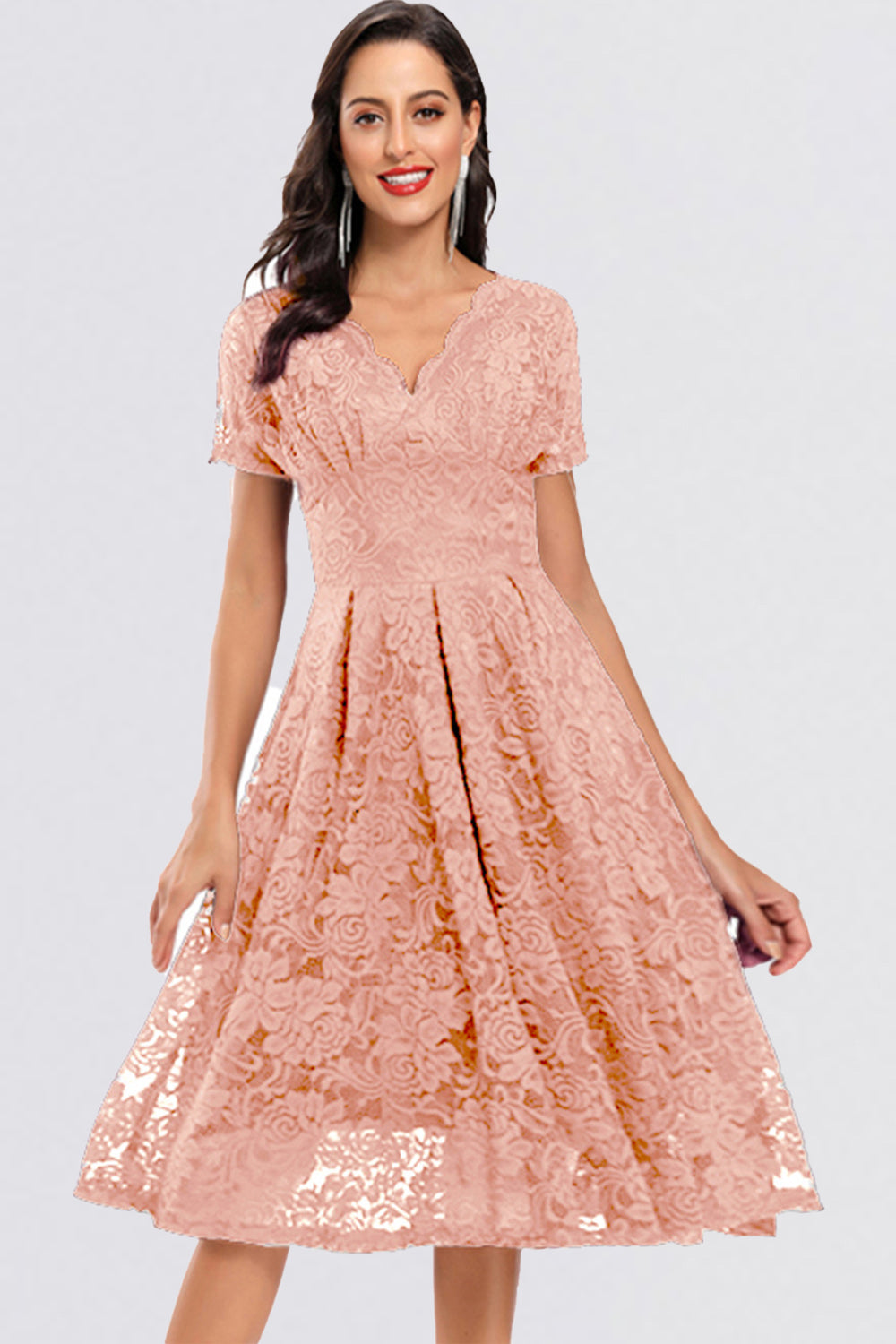 Knee-Length V-neck Lace Vintage Dresses