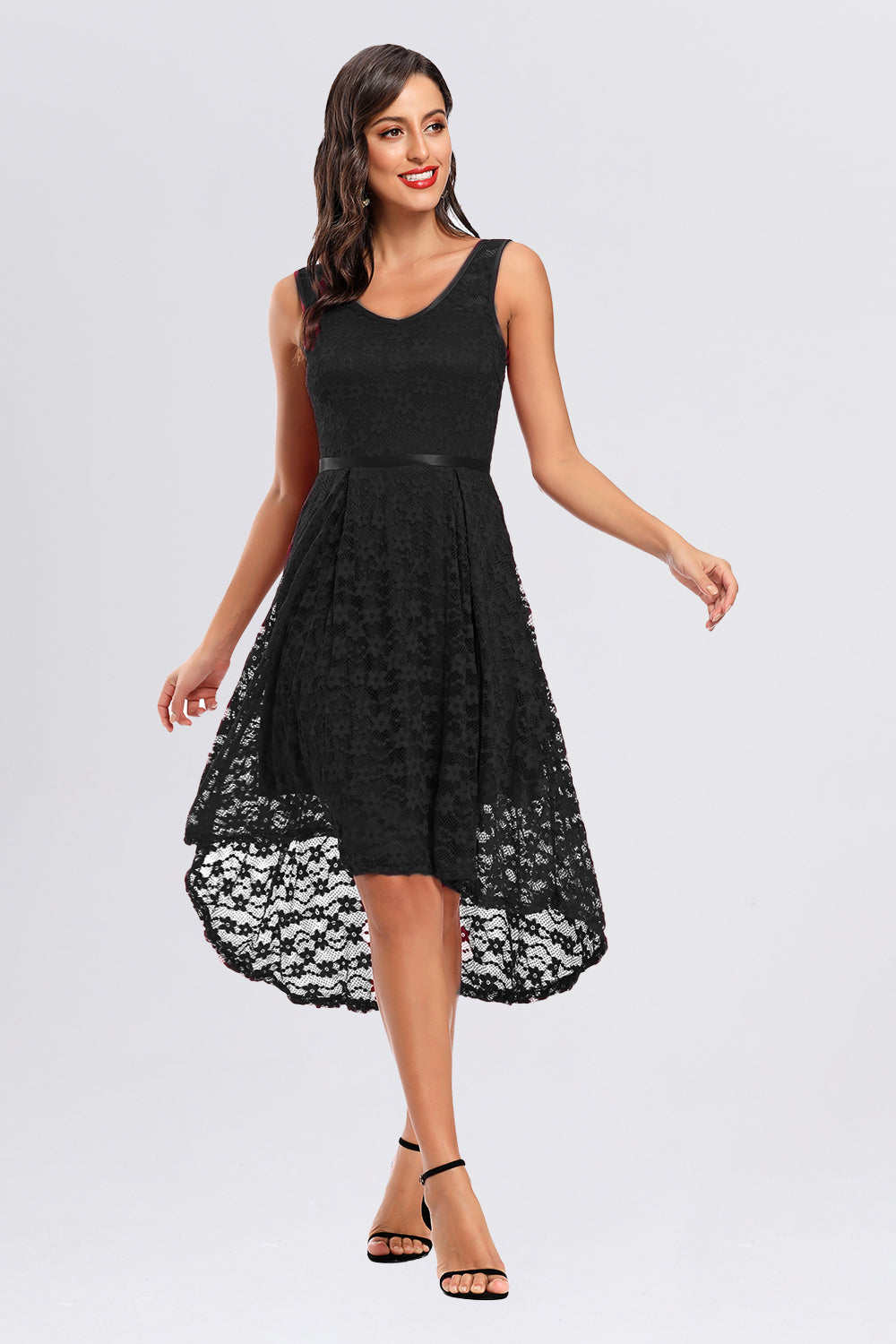 Lace Spaghetti Straps High Low Vintage Dresses