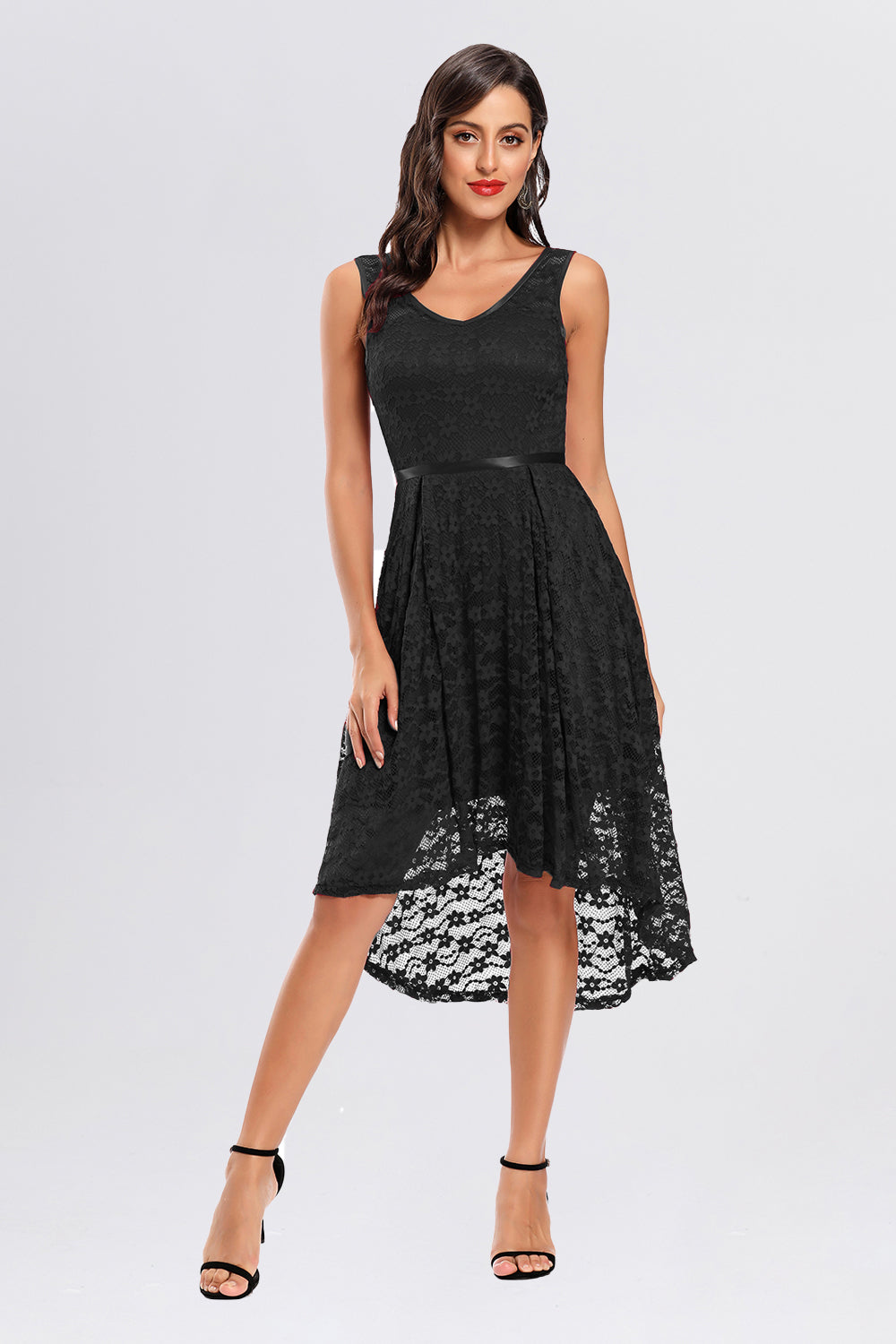 Lace Spaghetti Straps High Low Vintage Dresses