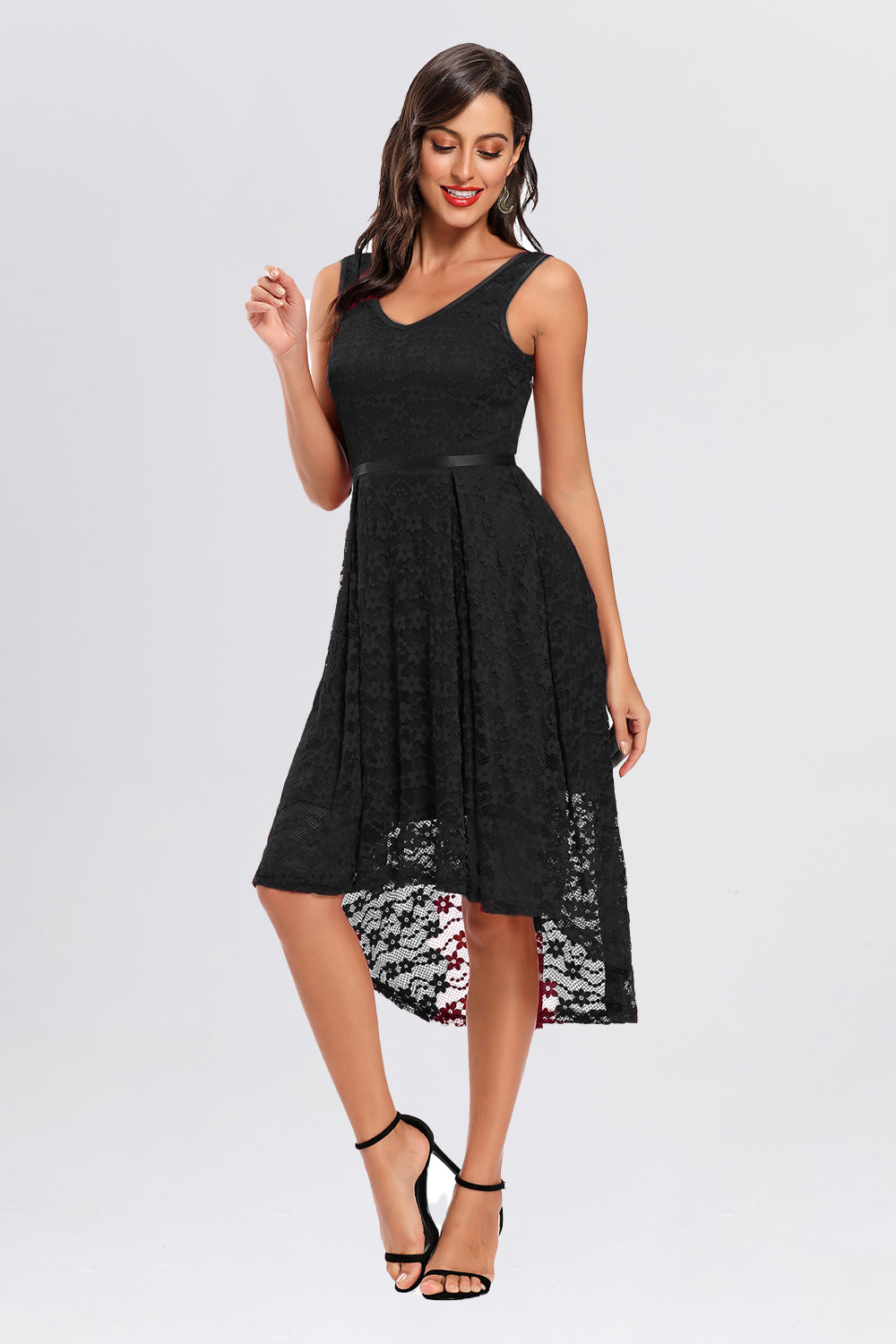 Lace Spaghetti Straps High Low Vintage Dresses