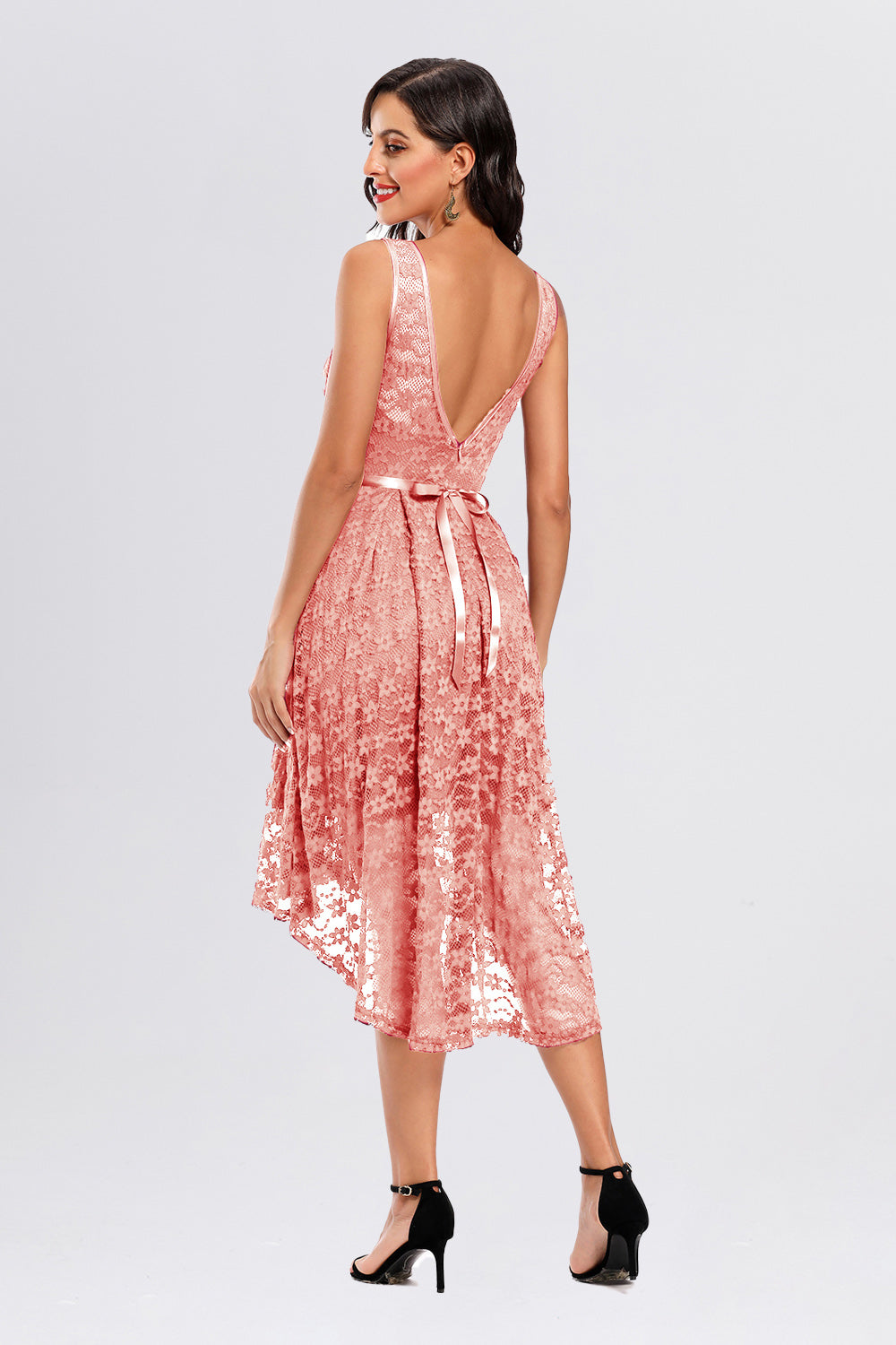 Lace Spaghetti Straps High Low Vintage Dresses