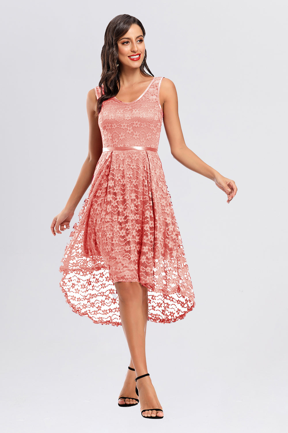 Lace Spaghetti Straps High Low Vintage Dresses