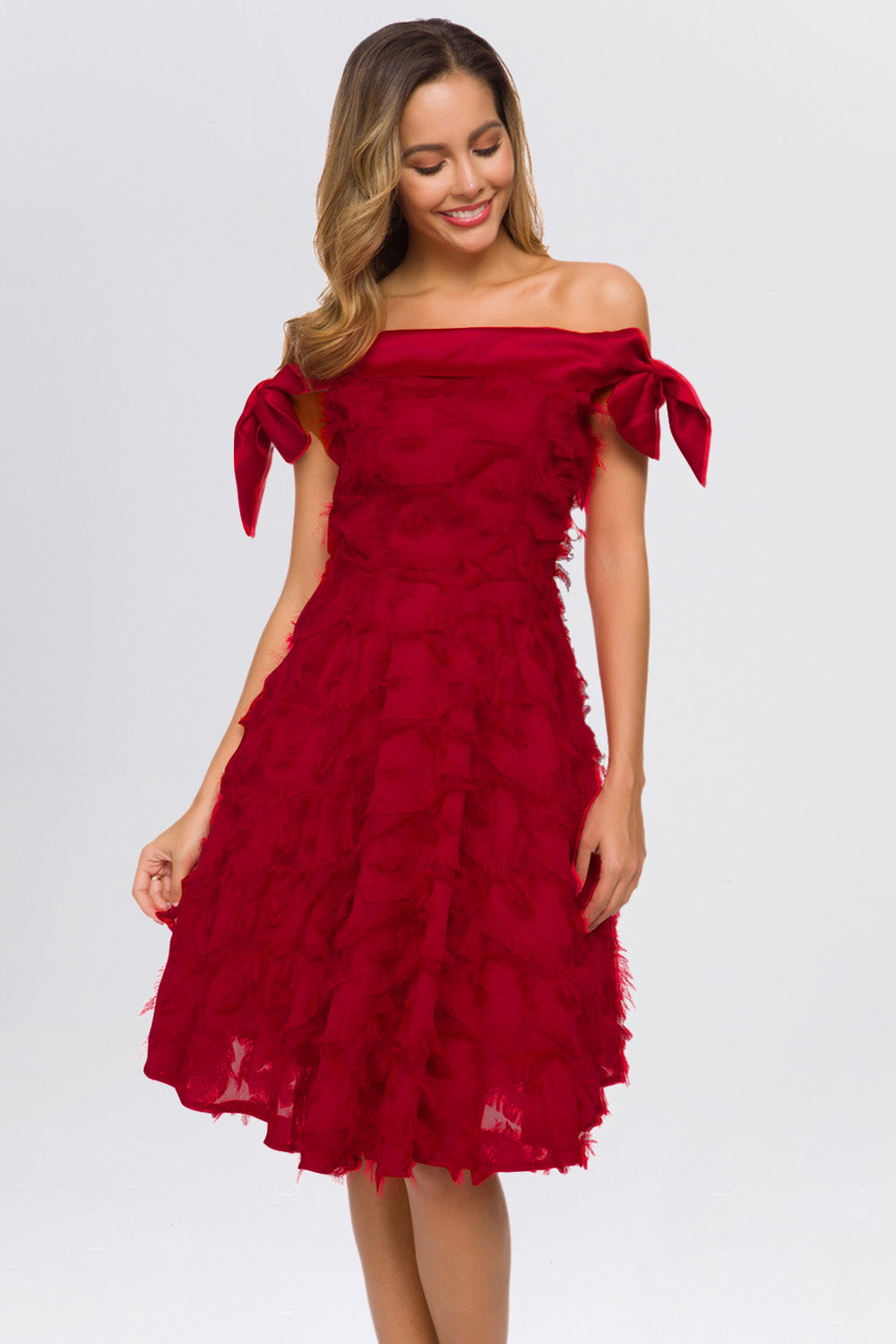Off the Shoulder Sleeveless Tassel Vintage Dresses