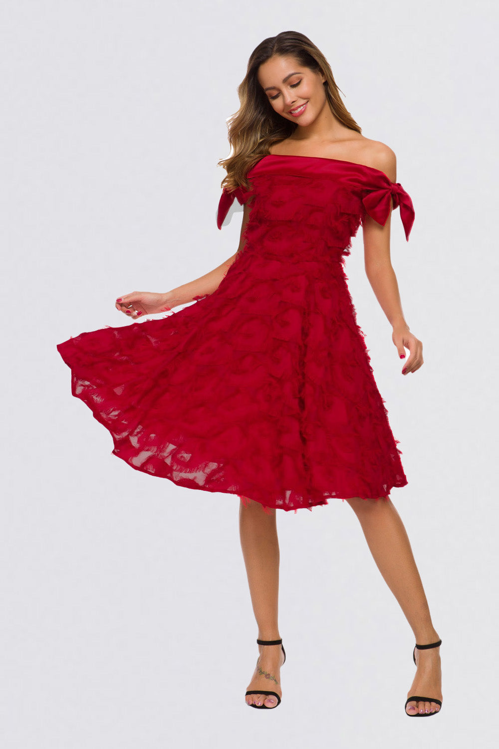 Off the Shoulder Sleeveless Tassel Vintage Dresses