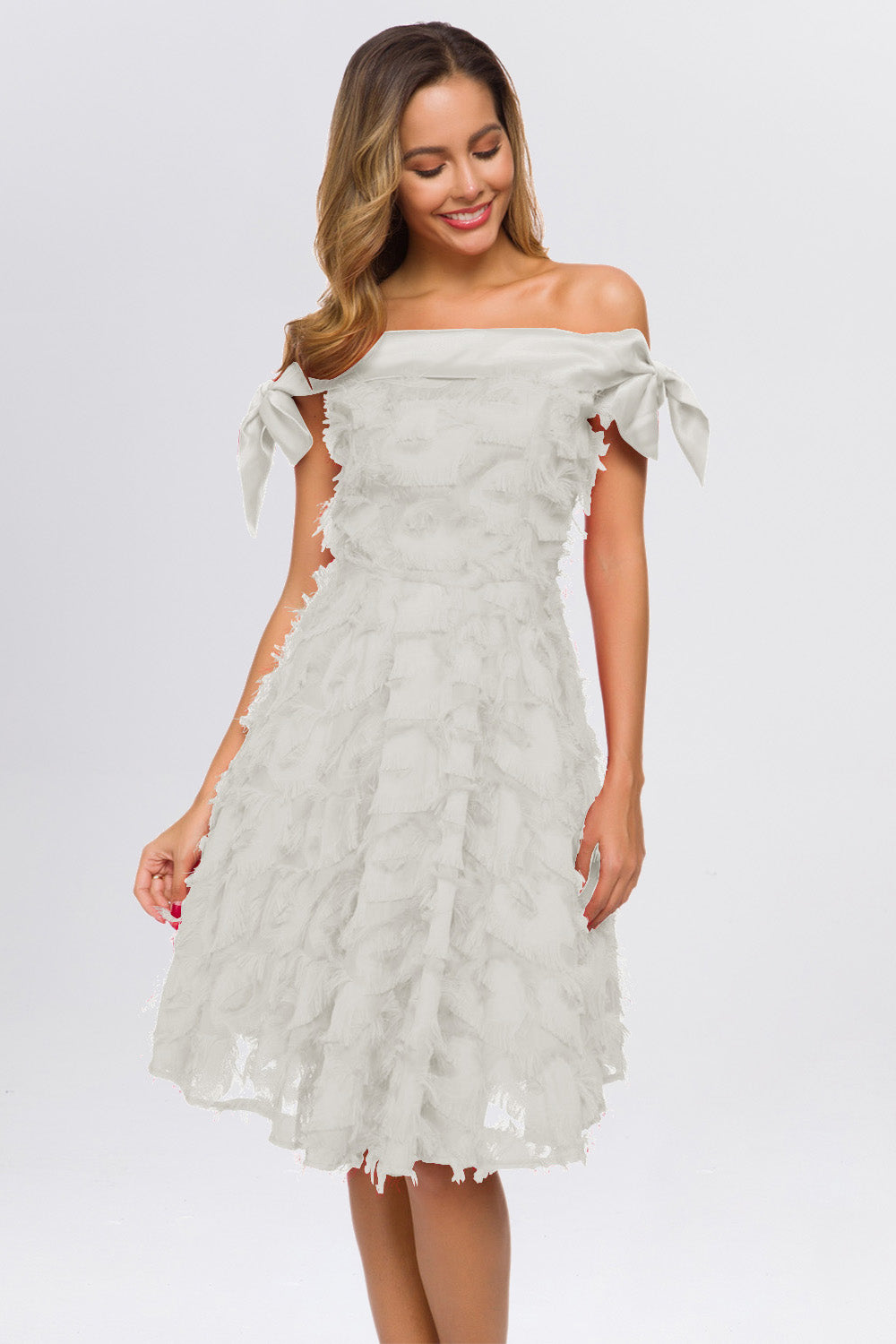 Off the Shoulder Sleeveless Tassel Vintage Dresses