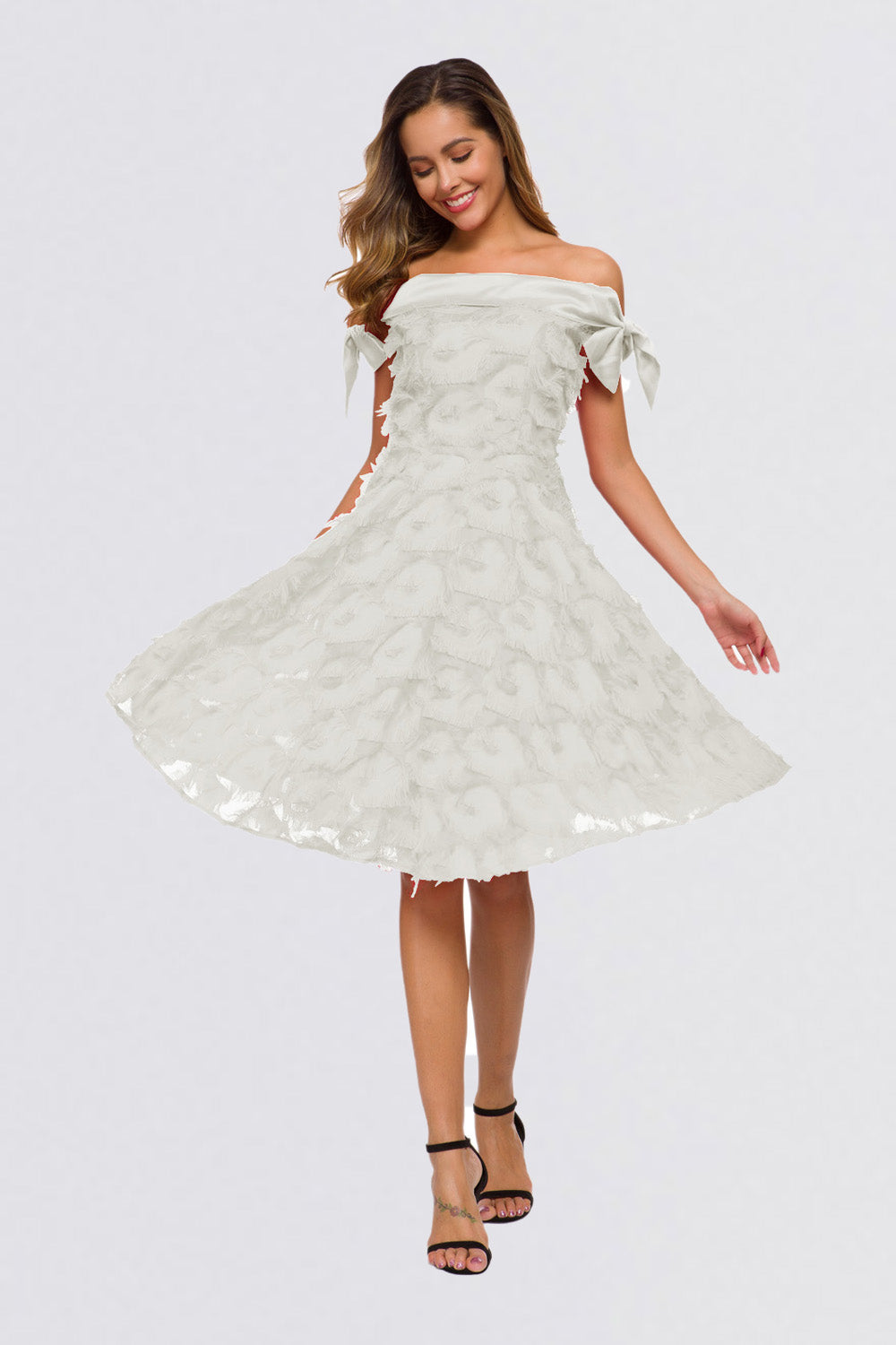 Off the Shoulder Sleeveless Tassel Vintage Dresses