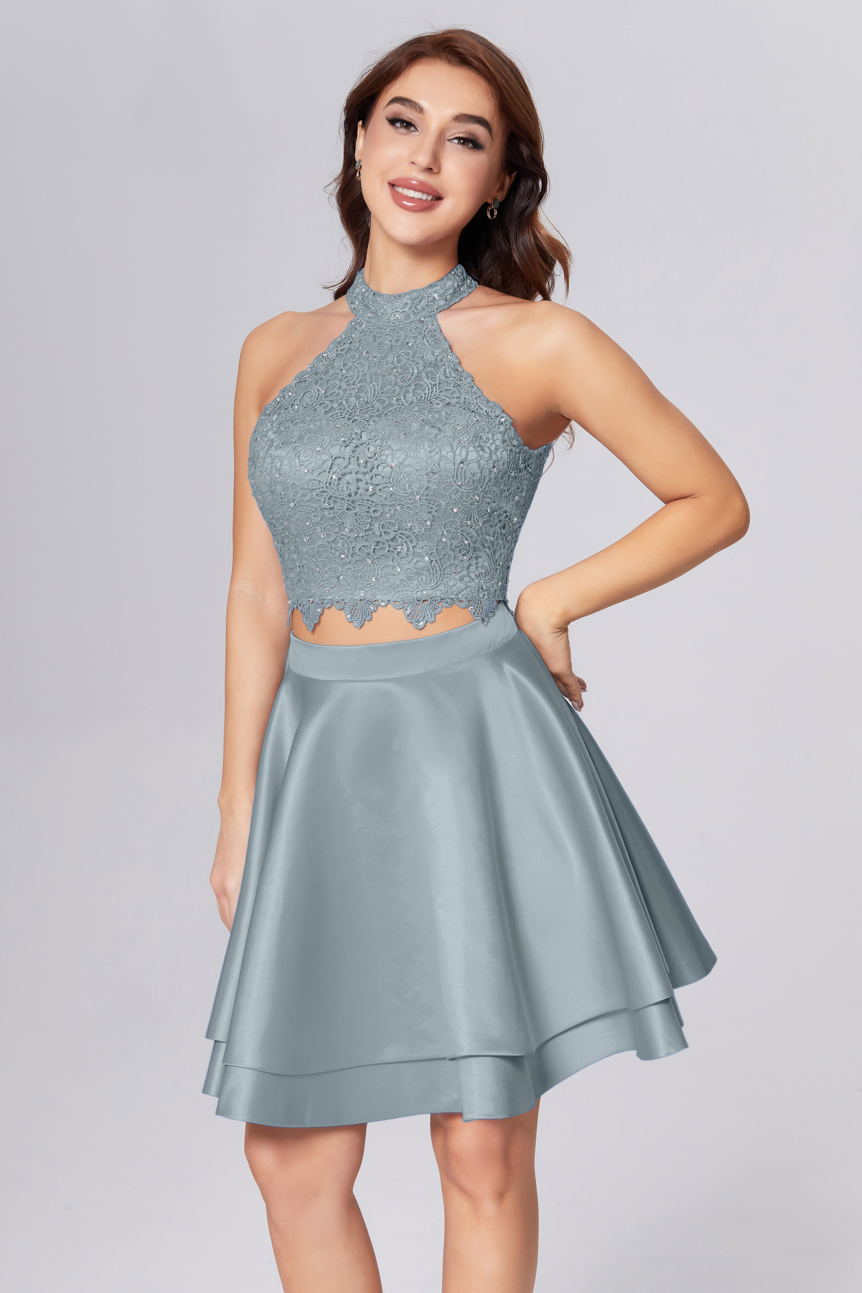 Open Back 2-Piece Short Prom Dresses