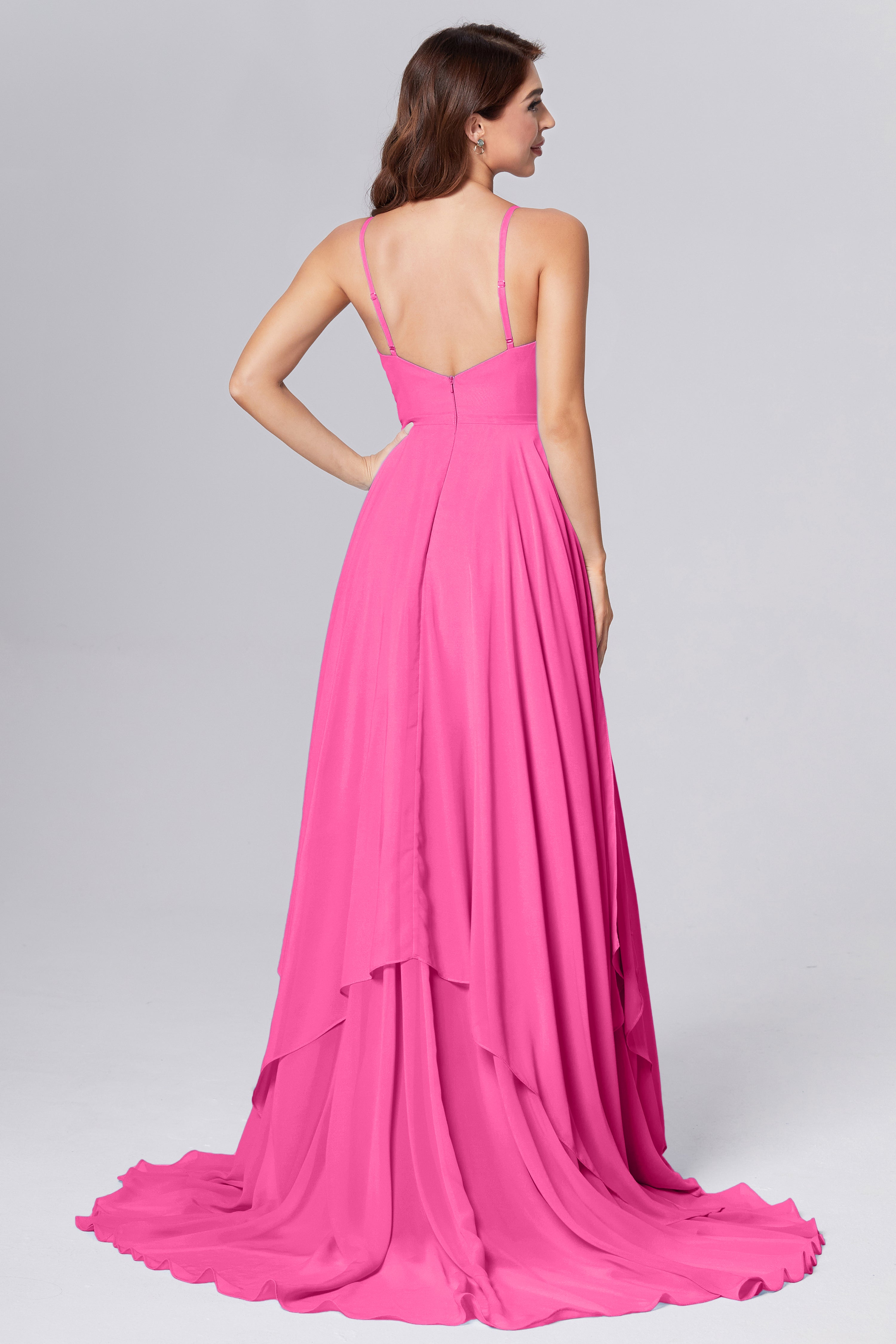 Pleating Chiffon Prom Dresses with Trailing