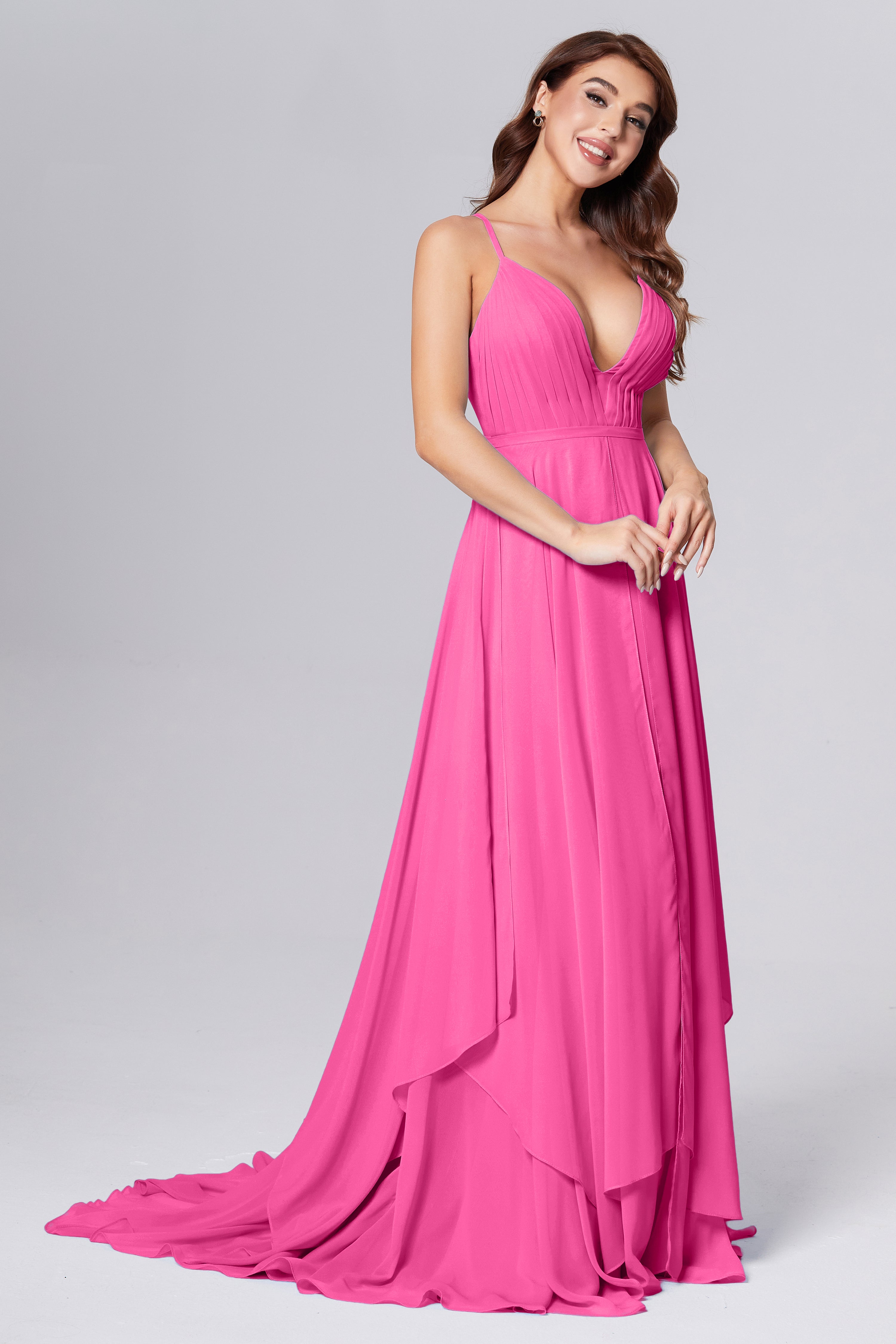 Pleating Chiffon Prom Dresses with Trailing
