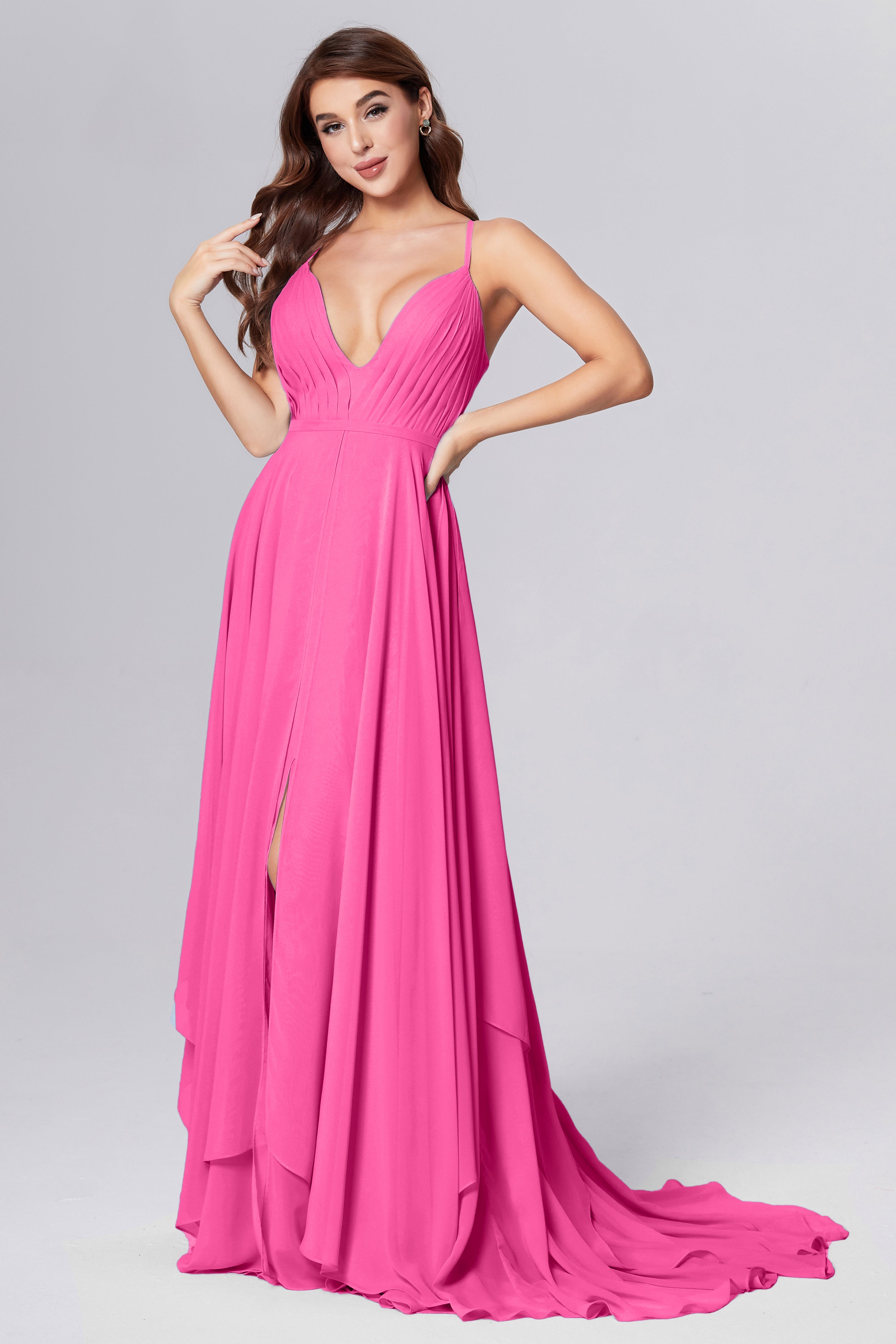 Pleating Chiffon Prom Dresses with Trailing
