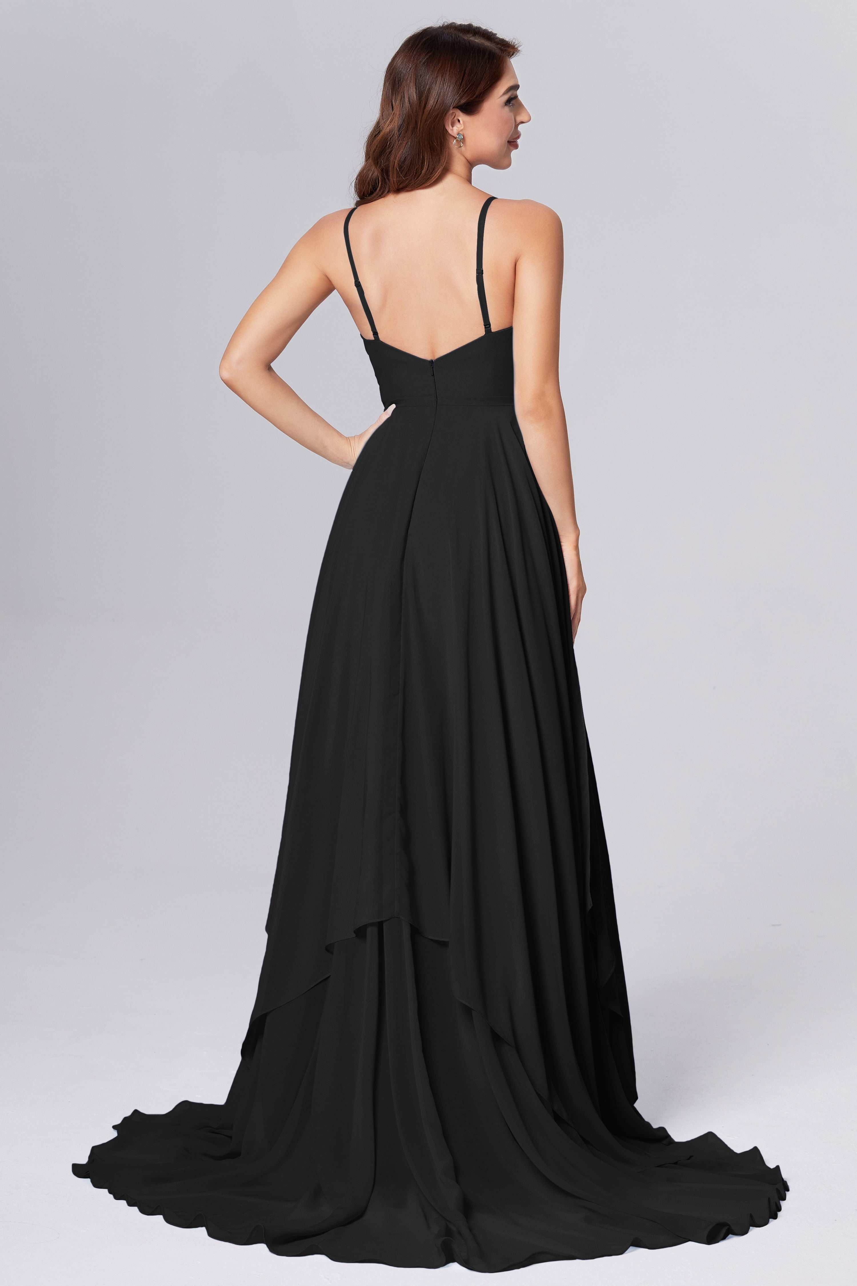 Pleating Chiffon Prom Dresses with Trailing