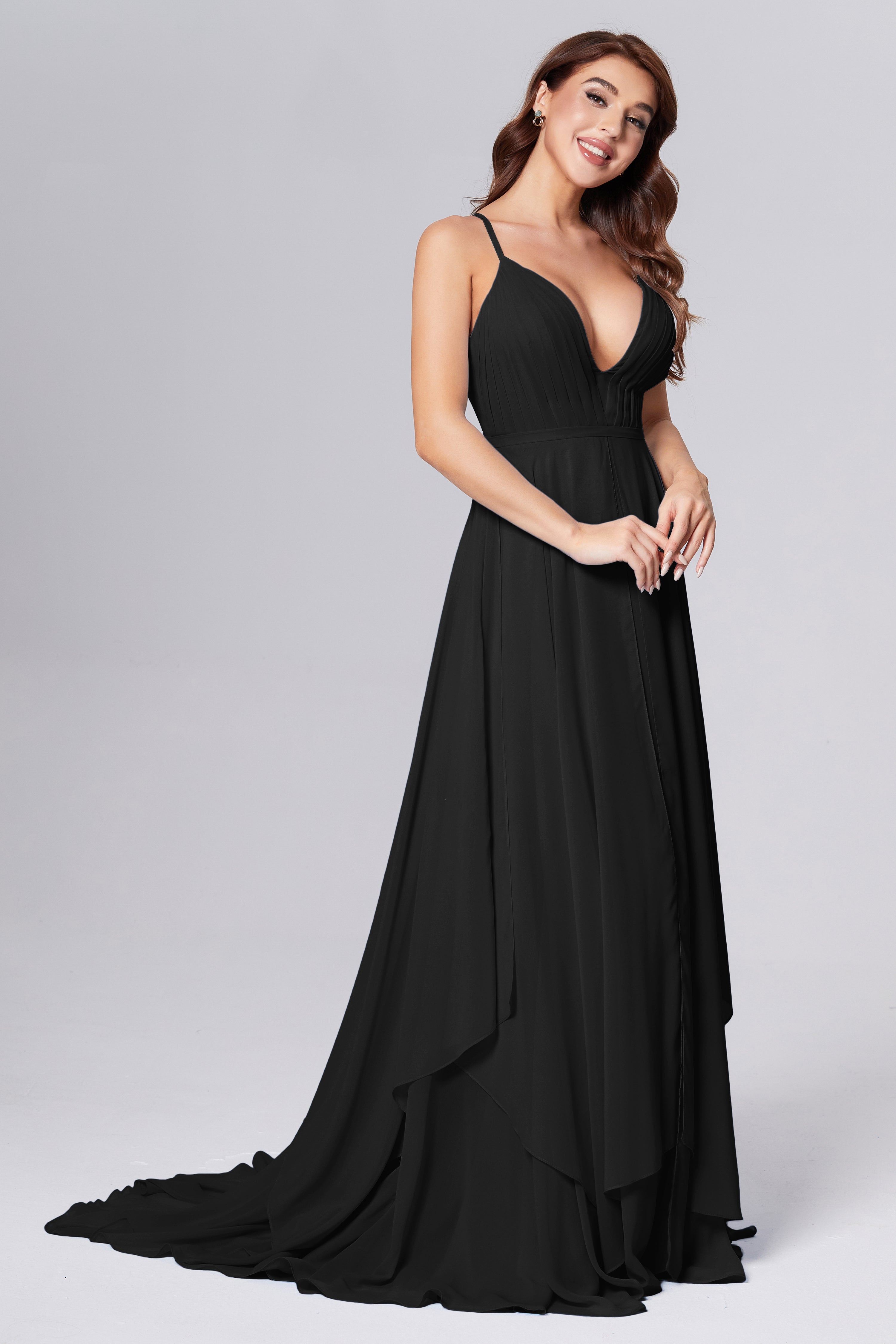 Pleating Chiffon Prom Dresses with Trailing
