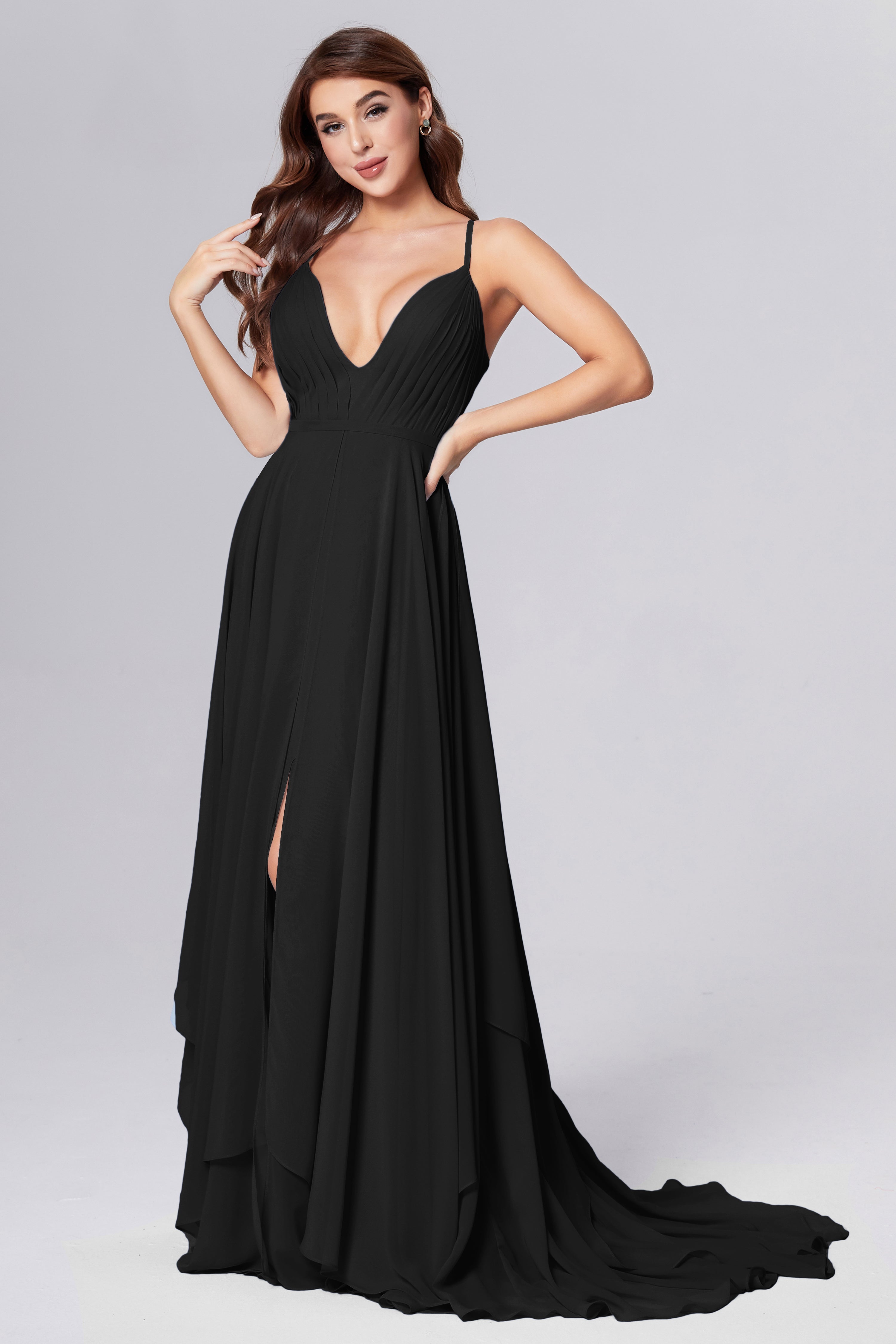 Pleating Chiffon Prom Dresses with Trailing