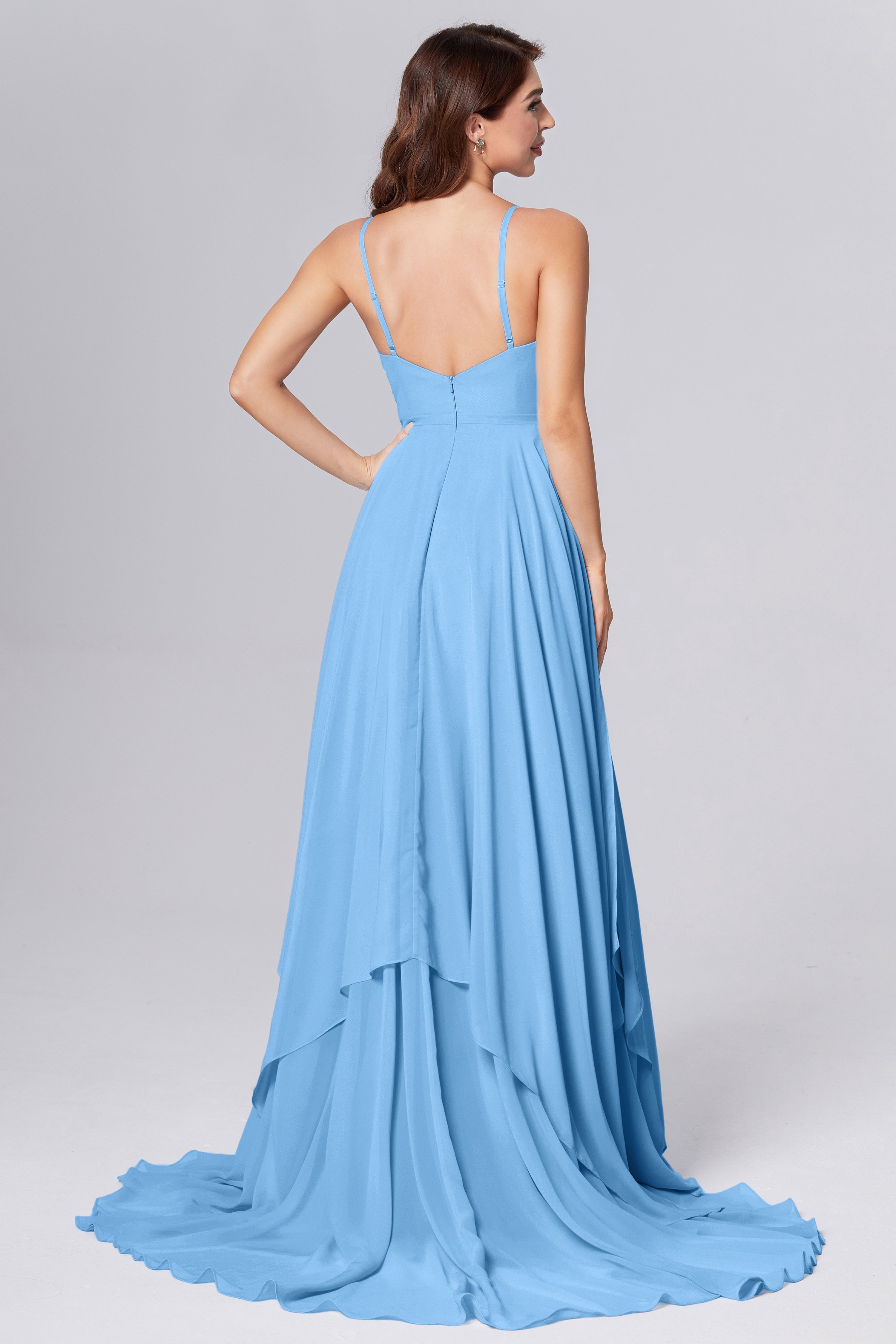 Pleating Chiffon Prom Dresses with Trailing
