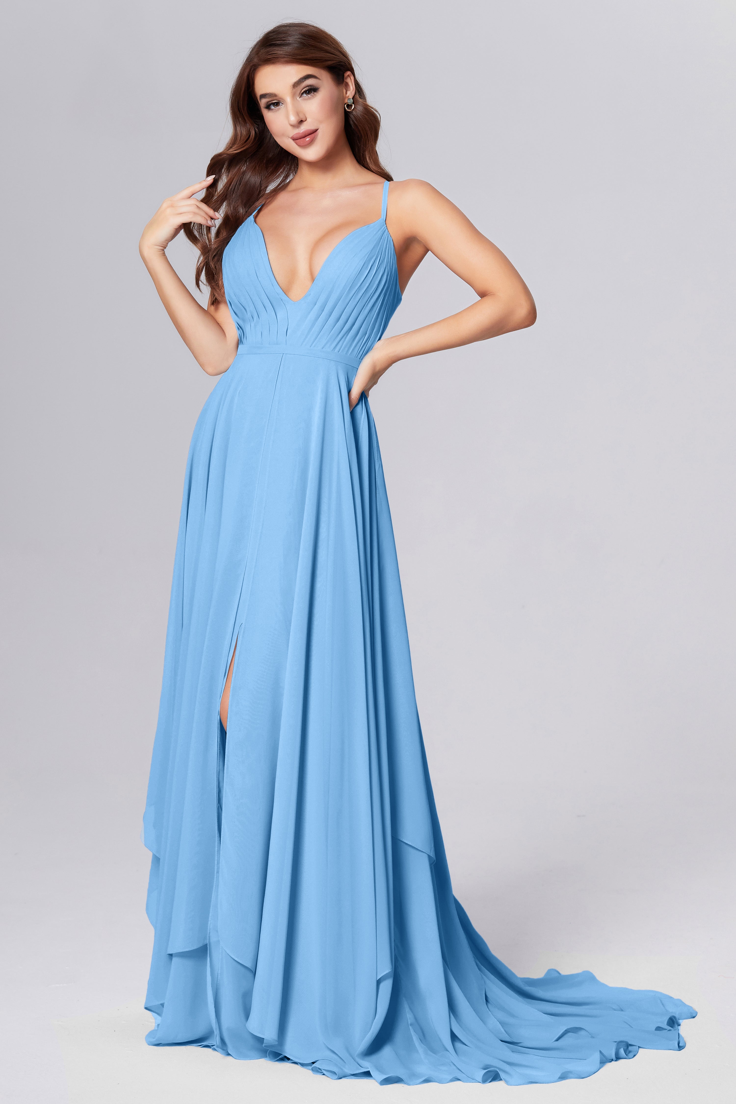 Pleating Chiffon Prom Dresses with Trailing