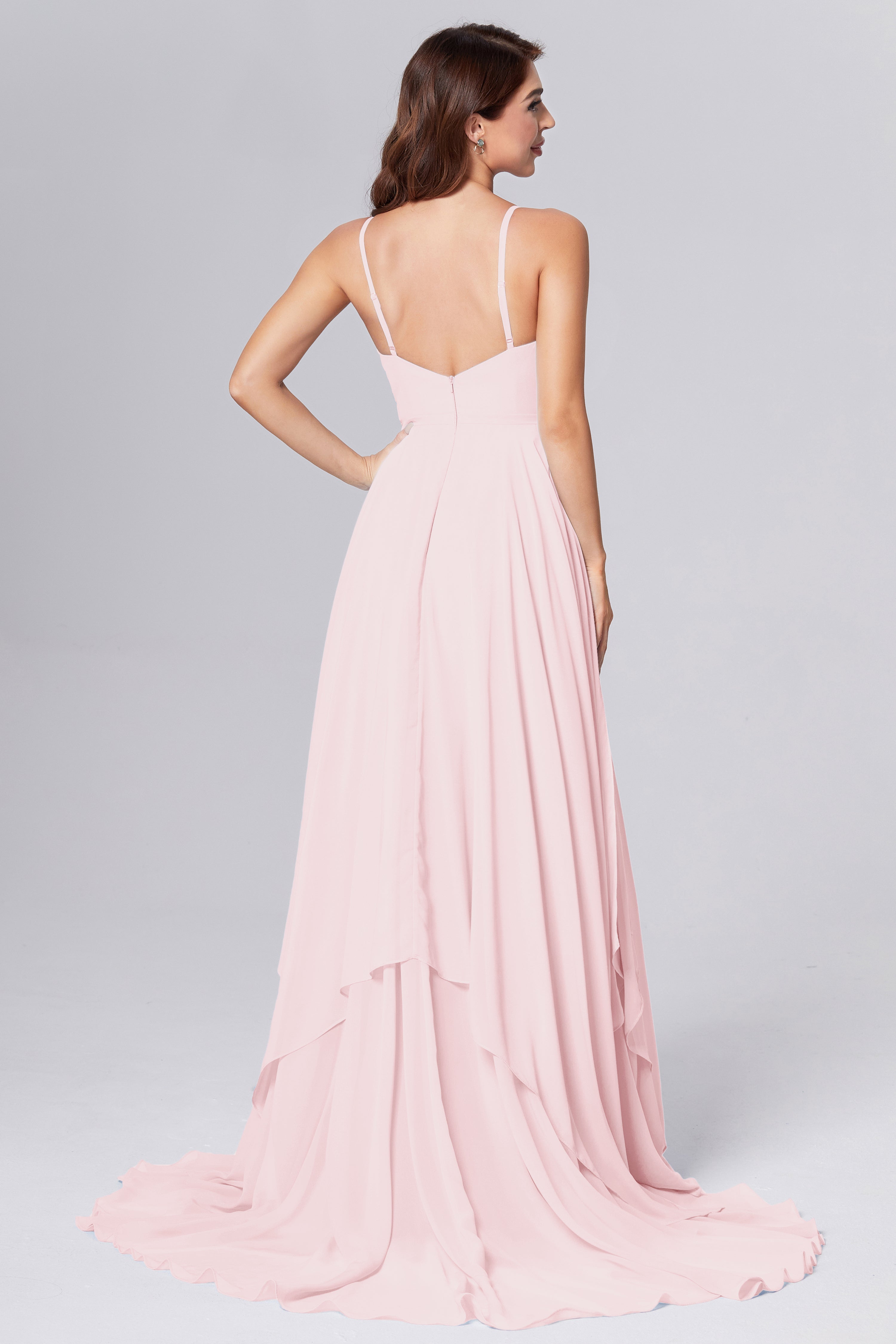 Pleating Chiffon Prom Dresses with Trailing
