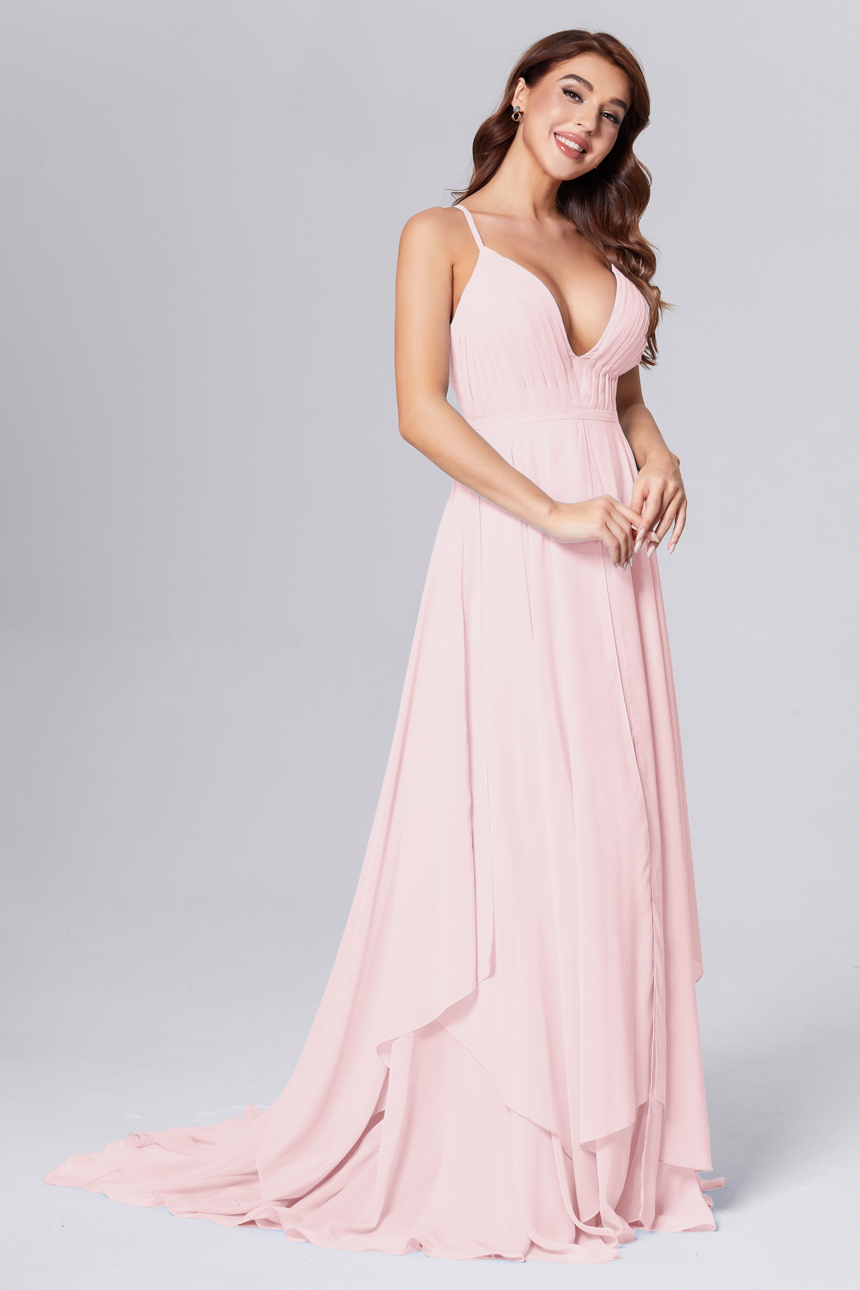 Pleating Chiffon Prom Dresses with Trailing